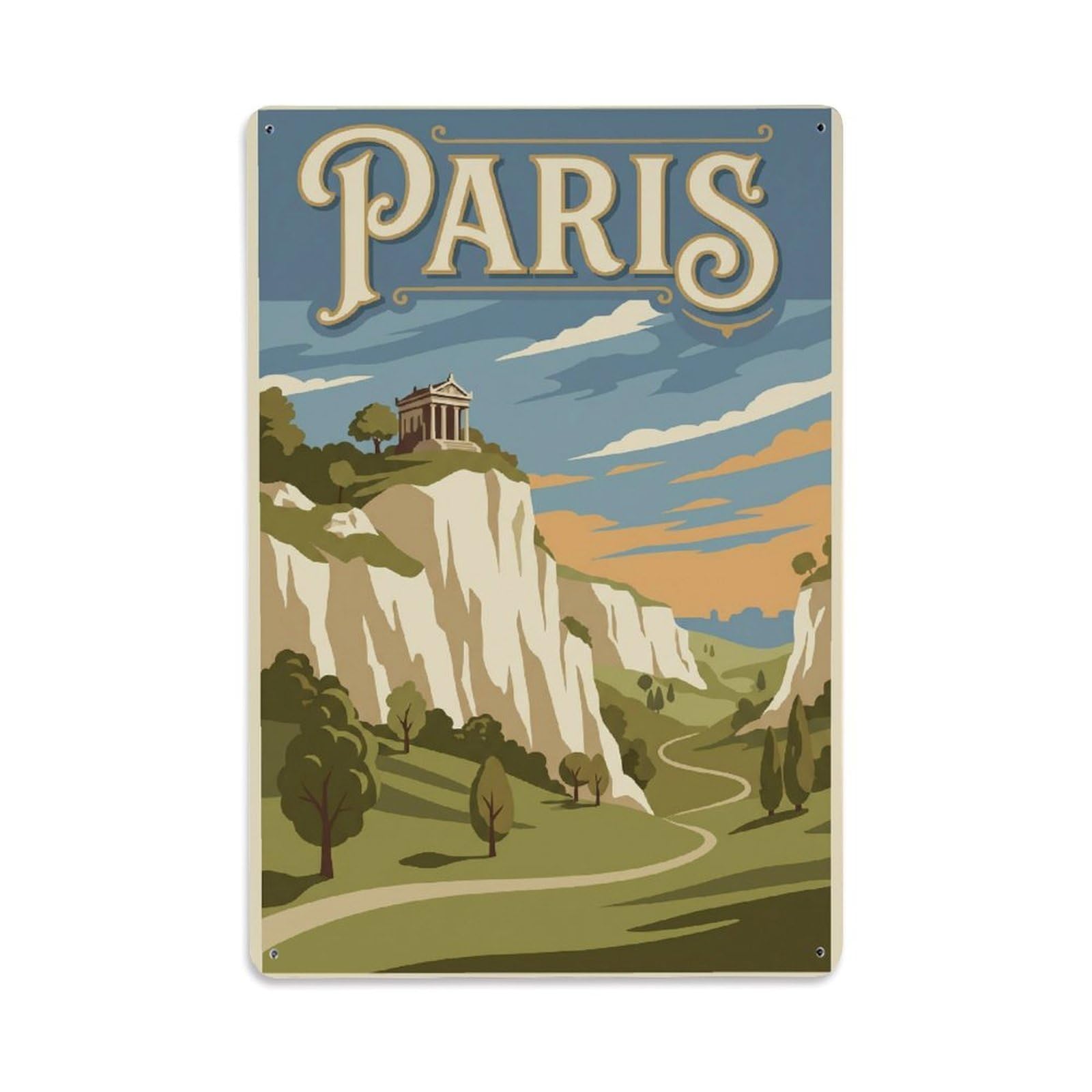 Vintage Travel Paris Buttes-Chaumont Park Clean France Metal Tin Sign Plaque Wall Decor for Cafe, Club Bar, Office, Home Garden Metal Poster 8x12Inch