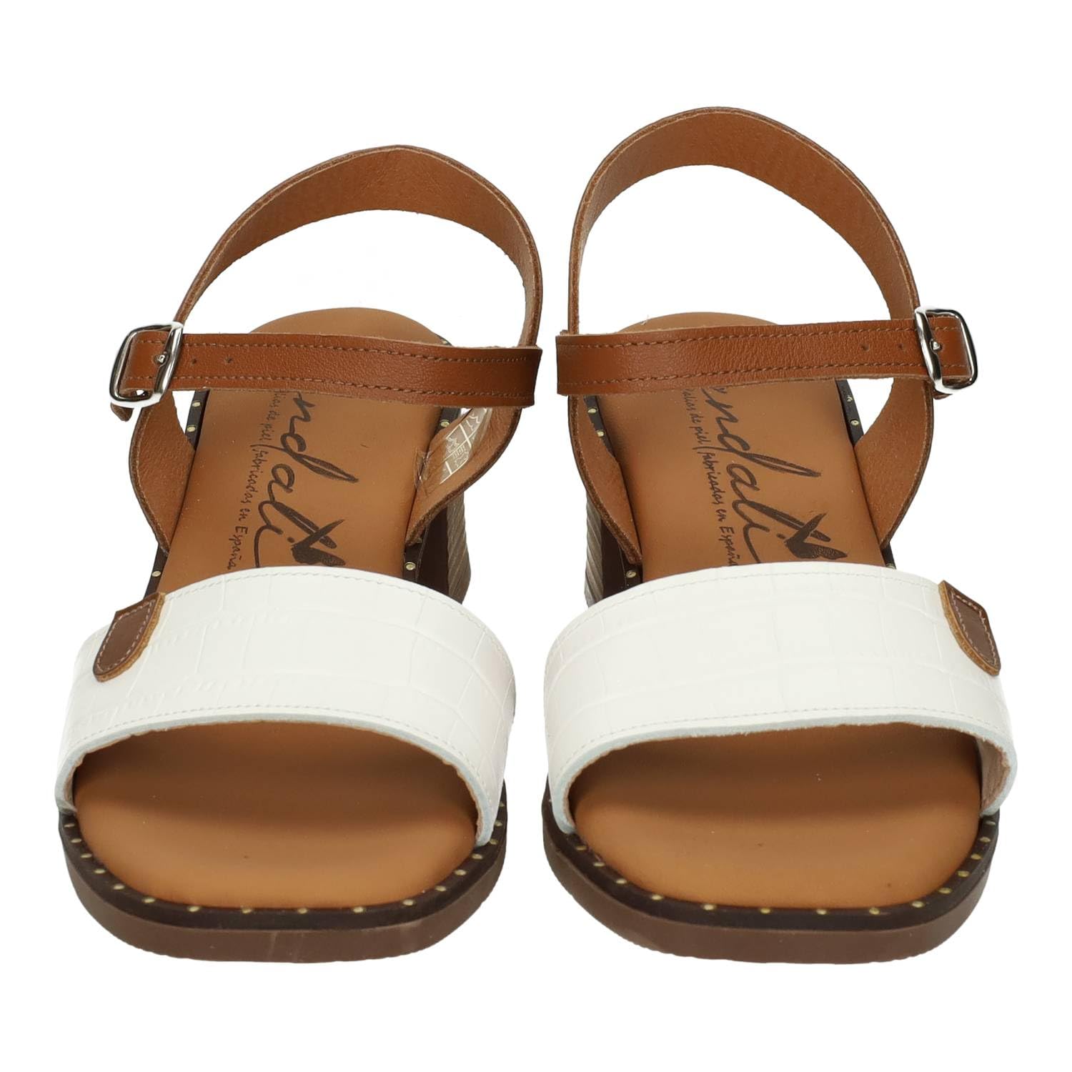 Sandali M218-H6068 Calzado de Piel Blanco y Cuero con tacón bajo, Pulsera Tobillera y Plantilla Acolchada, Temporada Verano Mujer Sandalias