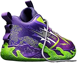 Bolognifi Tênis de basquete de cano alto masculino, calçados esportivos de treinamento de malha, solas de borracha ao ar livre, botas de basquete antiderrapantes, tênis de corrida(Purple,41 BR)