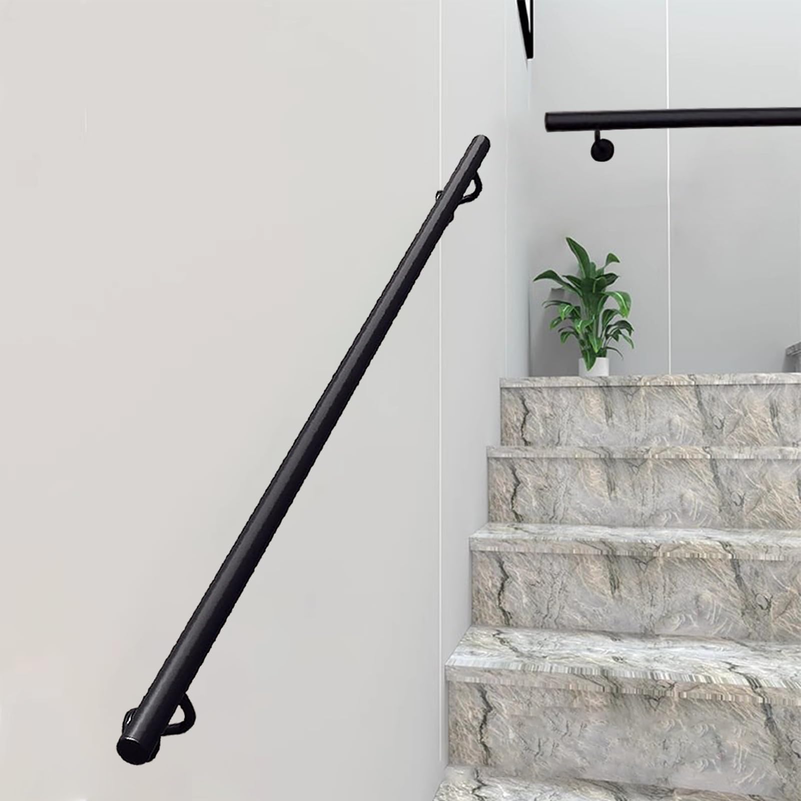 Rampe d'escalier 6m en métal noir avec supports muraux et vis pour intérieur