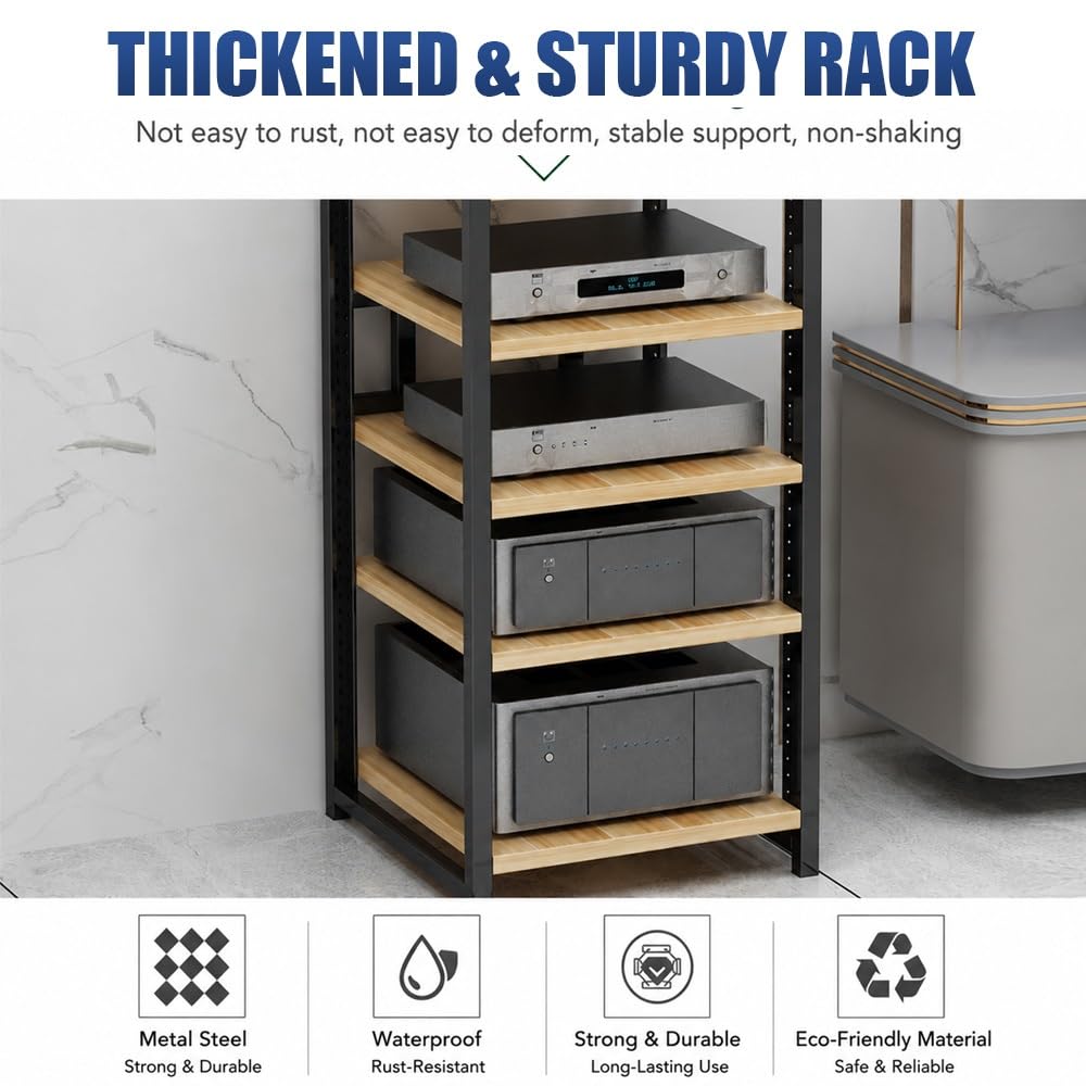 Rack AV réglable à 5 niveaux pour tourne-disques – Meuble de rangement HiFi en bois avec design élégant, parfait pour la maison audio et le divertissement