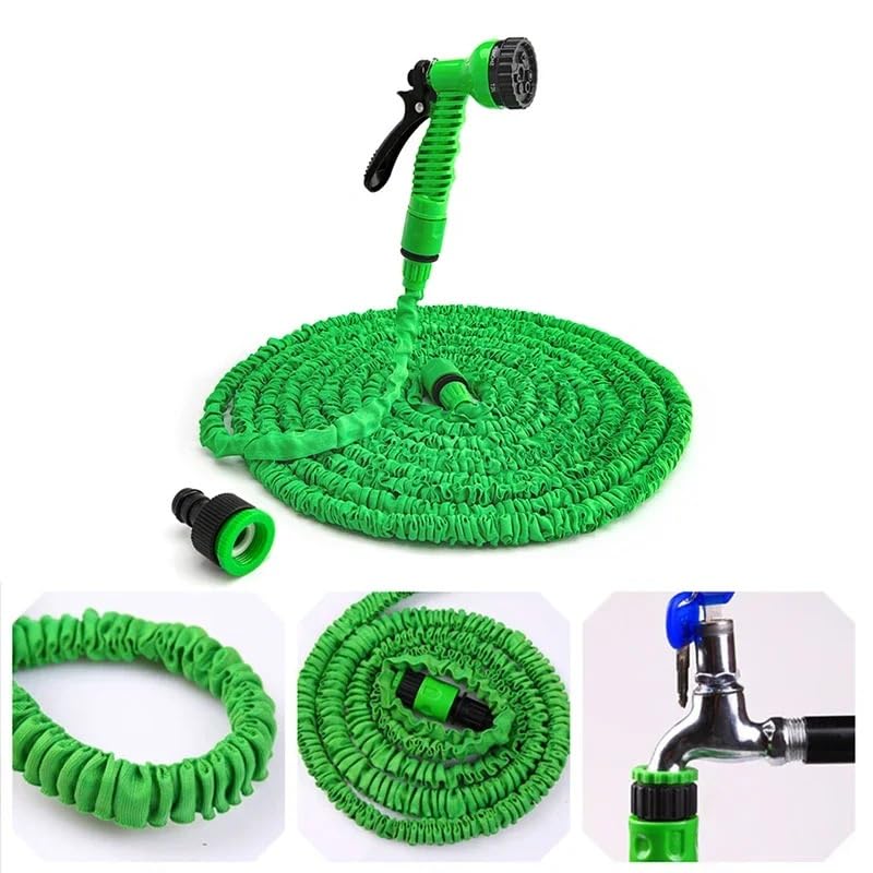 Manguera de jardín Manguera de agua expandible Manguera flexible for jardín, con pistola rociadora, enrollador de manguera extensible, for riego de plantas a alta presión en exteriores(GREEN,50FT-15M
