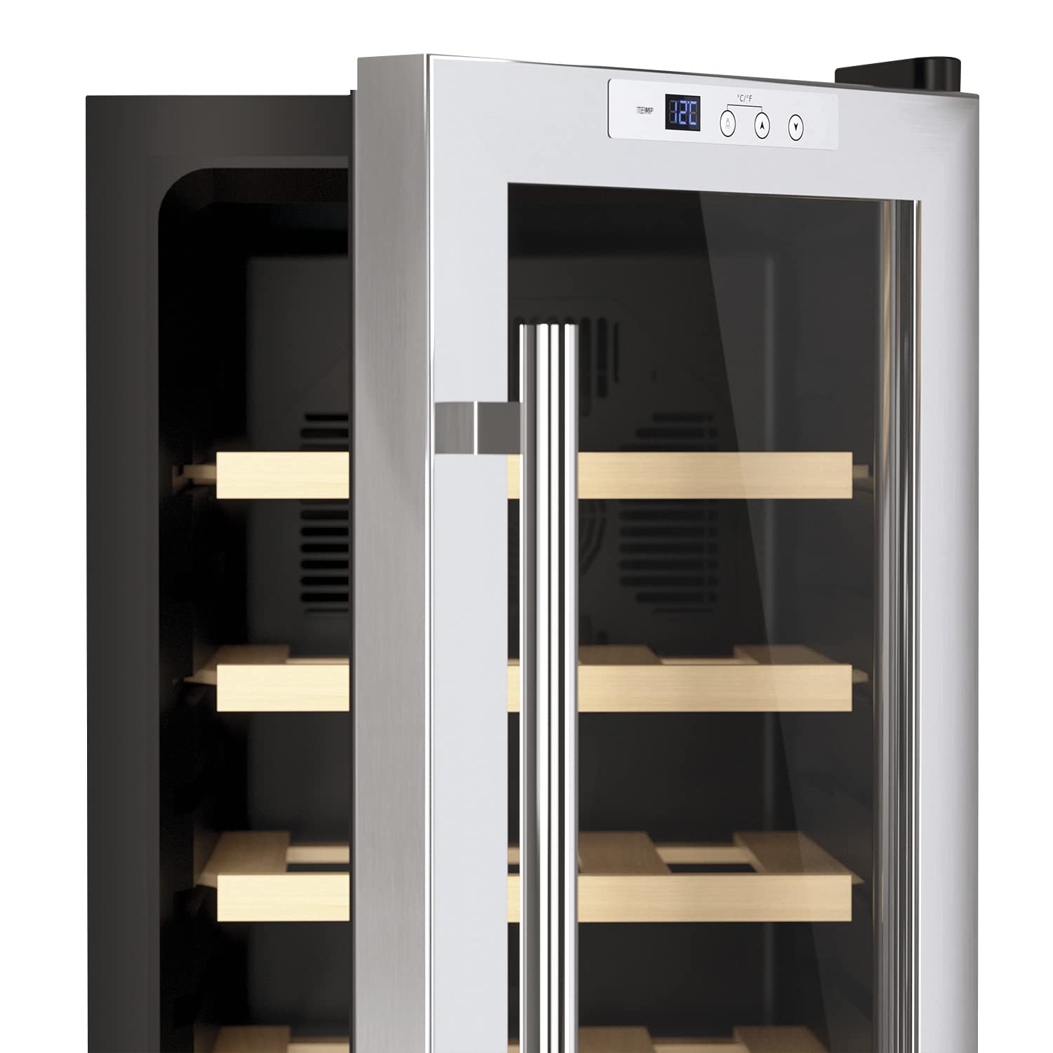 Cave à Vin 18 Bouteilles CVST18, Panneau Soft-Touch, LED, 11-18°C, 23L, 3 étagères