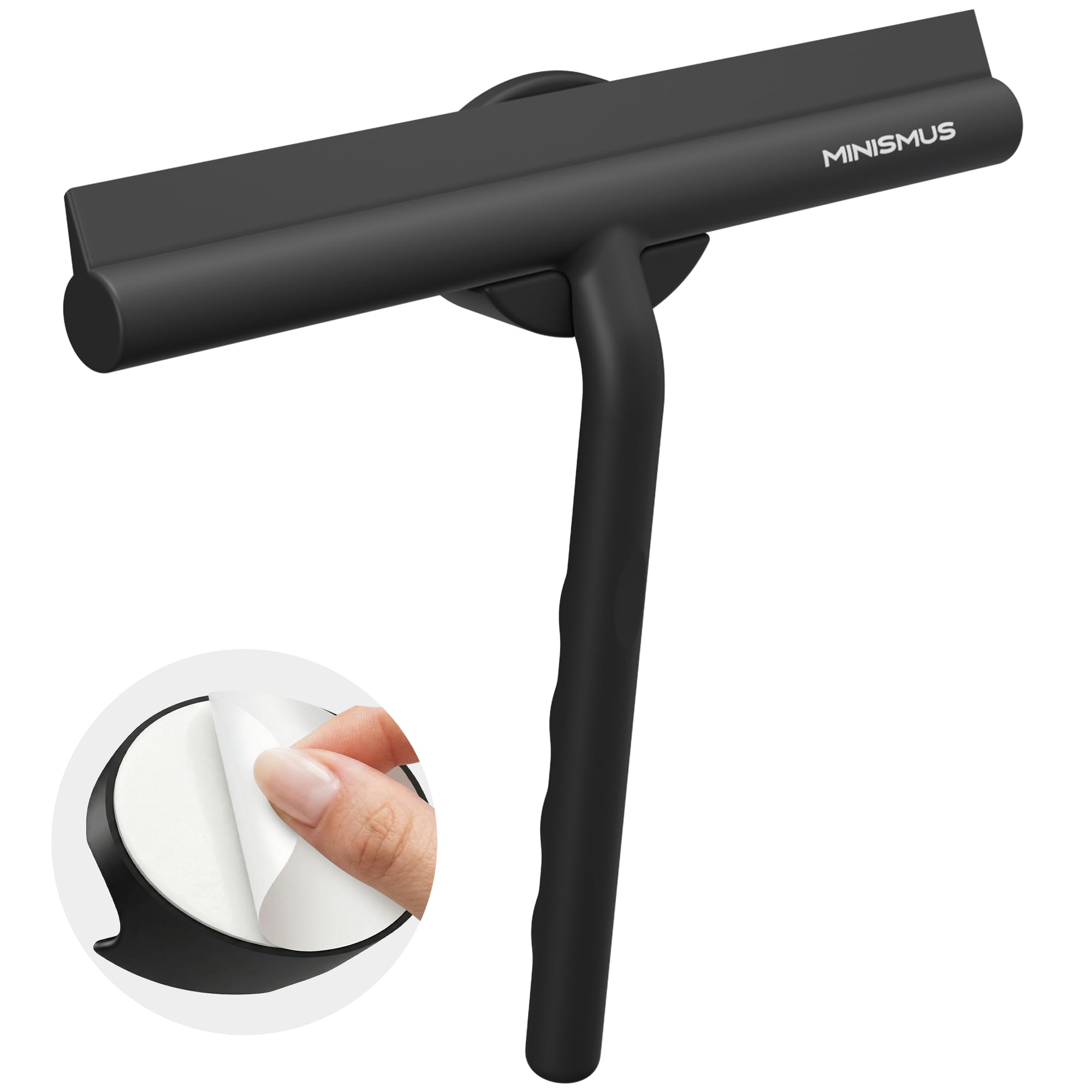 MINISMUS Shower Squeegee with Magnetic Hook, Silicone Scraper Wiper Blade, Shower Screen Cleaner Tool for Glass Doors, Bathroom Window Wiper, 21cm Black