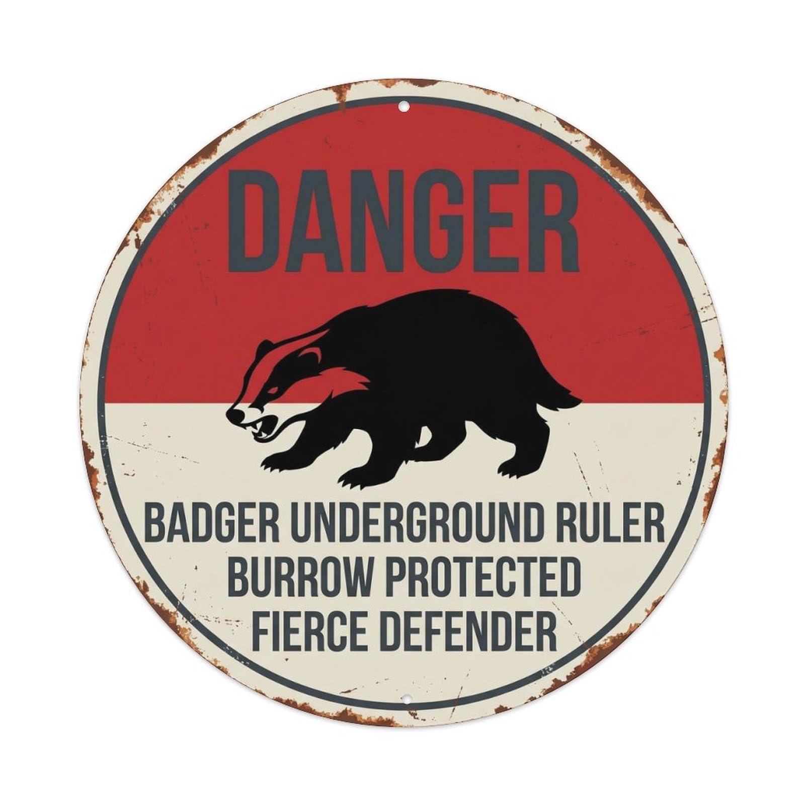 Vintage Grumpy Badger Burrow Metal Tin Sign Plaque