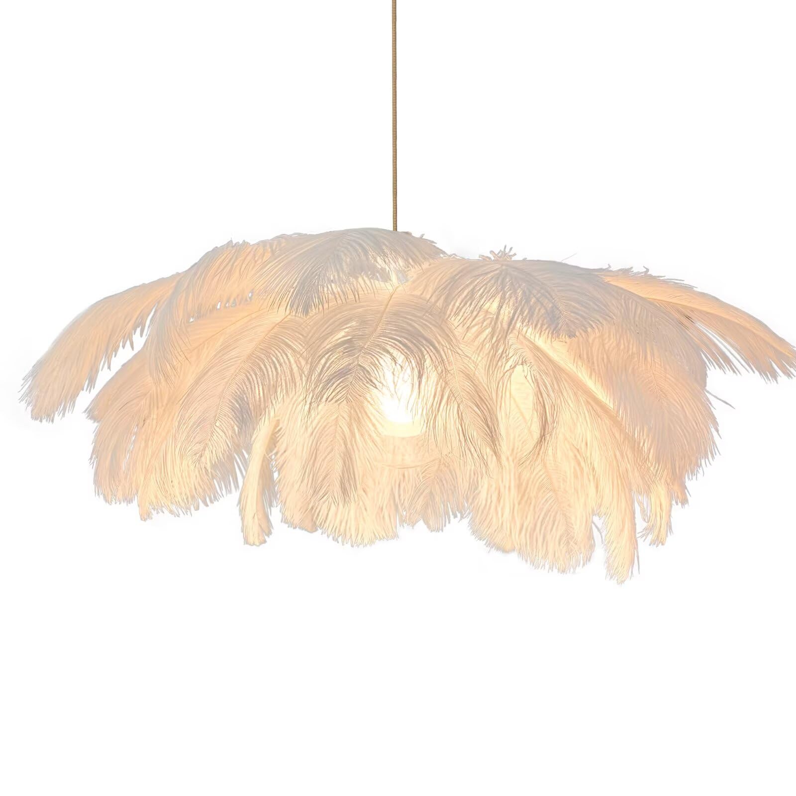 GUANSHAN Creative White Feather Pendant Light Light Simple Feather Lampshade Pendant Lamp Ceiling Light Ceiling Lamp Decorative Chandelier for Bedroom, Stairs, Dining Room