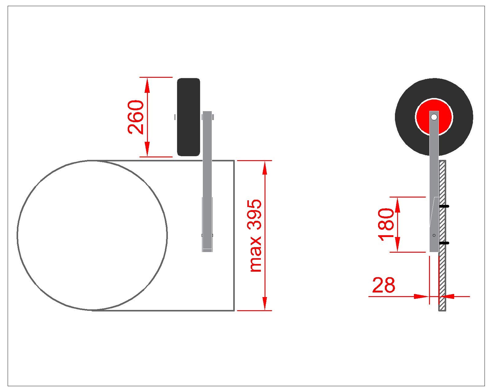 Roues de halage, rabattable, pour Annexes, Bateau gonflable Moteur hors-bord en Acier inoxydable, de Mise à l'eau (forme I Light)