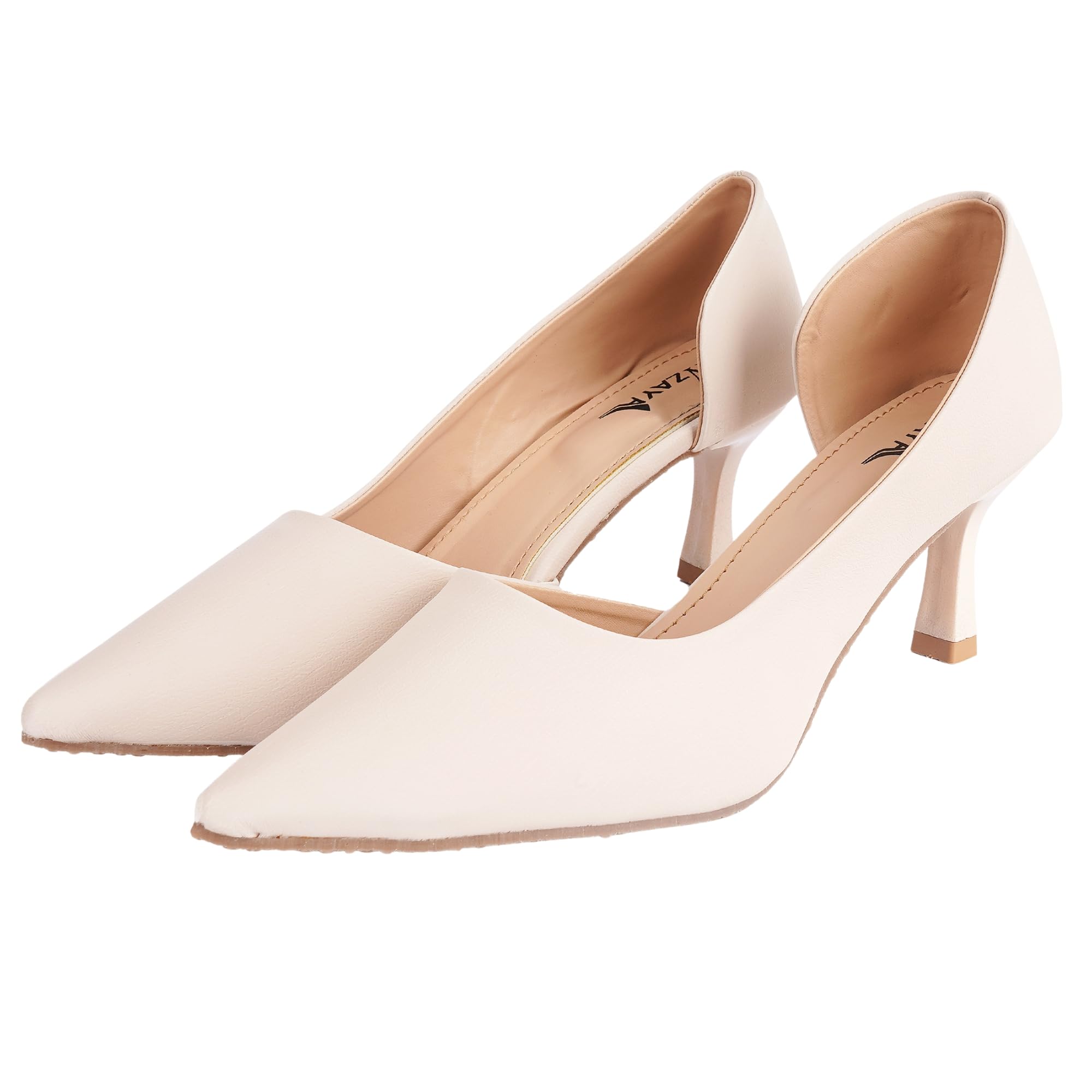 Women’s Pointed Toe Stiletto Heel Pumps | Elegant High Heel Closed Toe Shoes | Stylish Party, Office Footwear | Cream Color | Size : 7-image-9