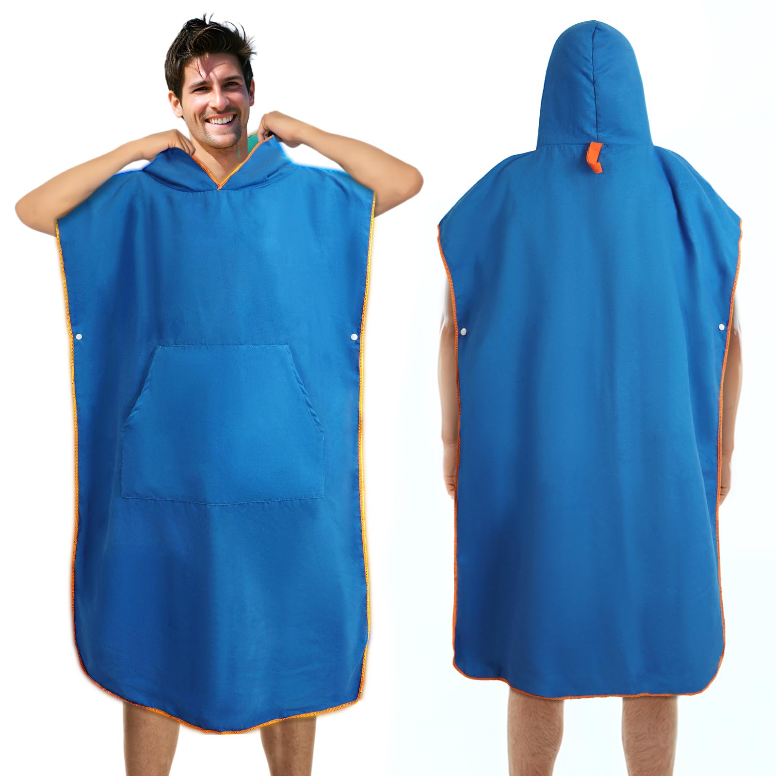 Jokisa Badeponcho Damen & Herren, Ultraleicht und Schnelltrocknend Badeponcho Erwachsene,Doppelseitige Farbe Mikrofaser Surf Poncho auch als Umkleidehilfe Strand (Saphirblau-hellblau, Large)