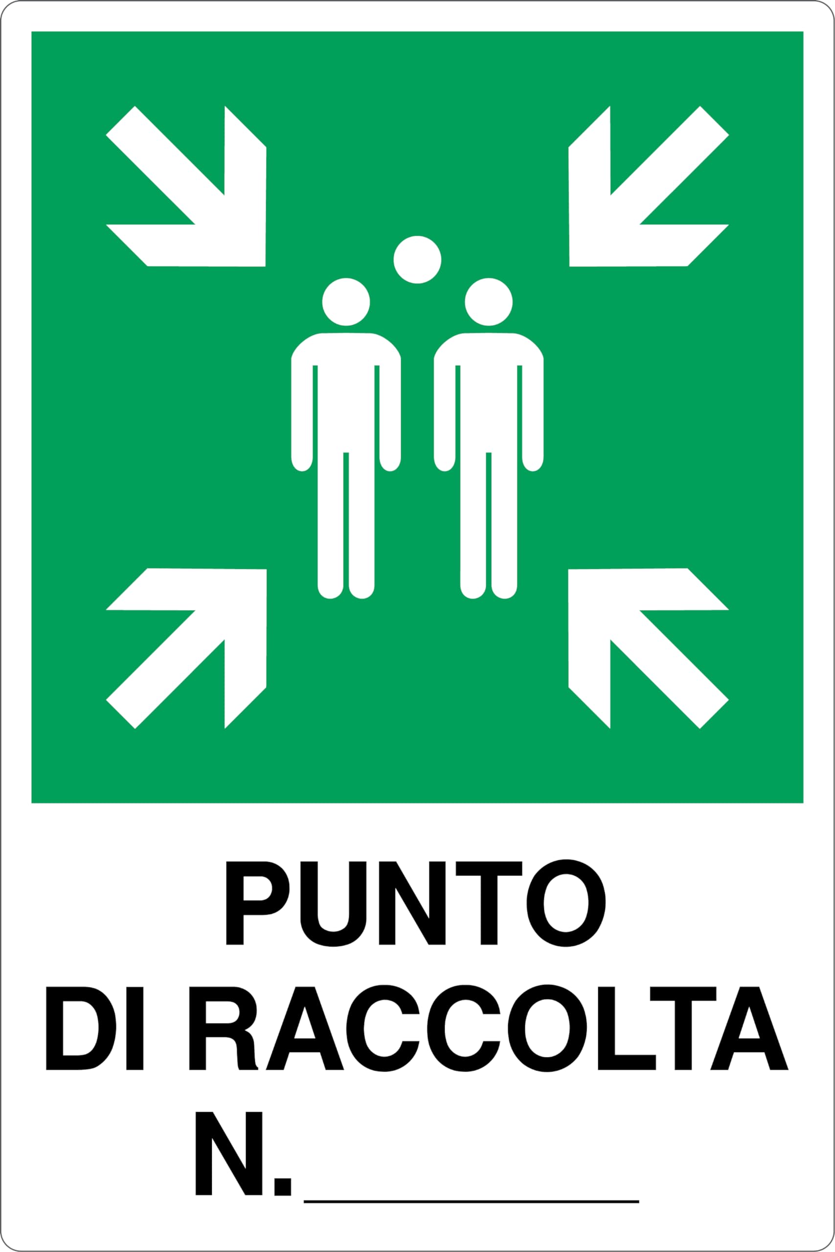 GLOBAL CARTELLO IN LAMIERA SCATOLATA RETTANGOLO 60X40 cm - PUNTO DI RACCOLTA N.____ - SEGNALE CATARIFRAGENTE (Classe 2)