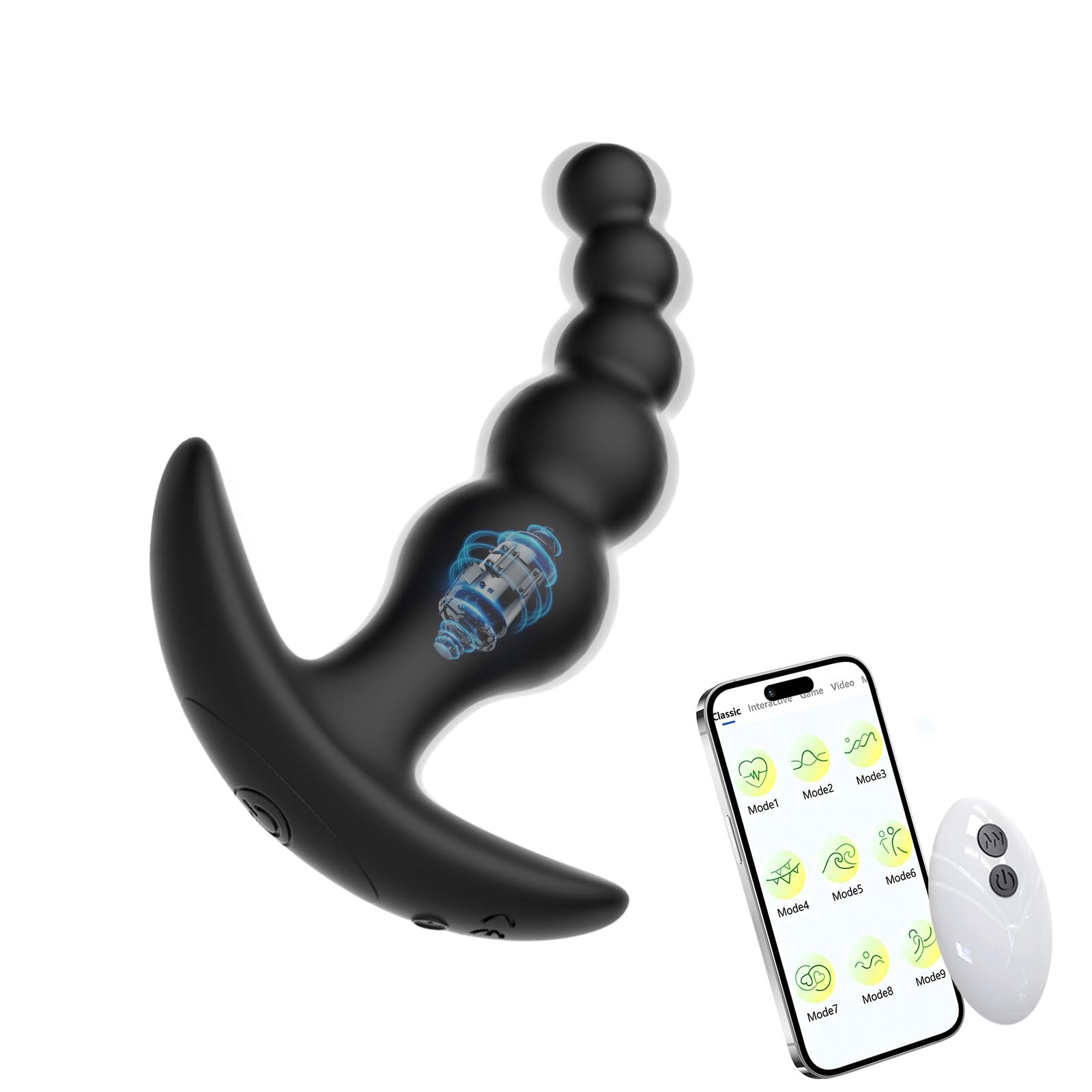 Vibrador Anal de 5 Perlas con APP y Mando a Distancia Plug Anal para Hombre, Estimulación de Próstata Juguete Anal para Parejas 9 Modos de Vibración Recargable Impermeable