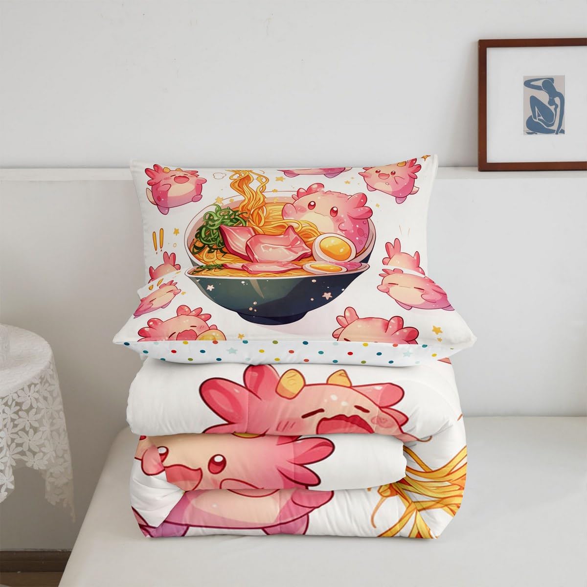 Homemissing Aquarell Lovely Axolotl Steppdecke Ocean Wildlife Bettdecke 135x200cm für Kinder Mädchen Japan Lamian Nudeln Steppbett Salamander