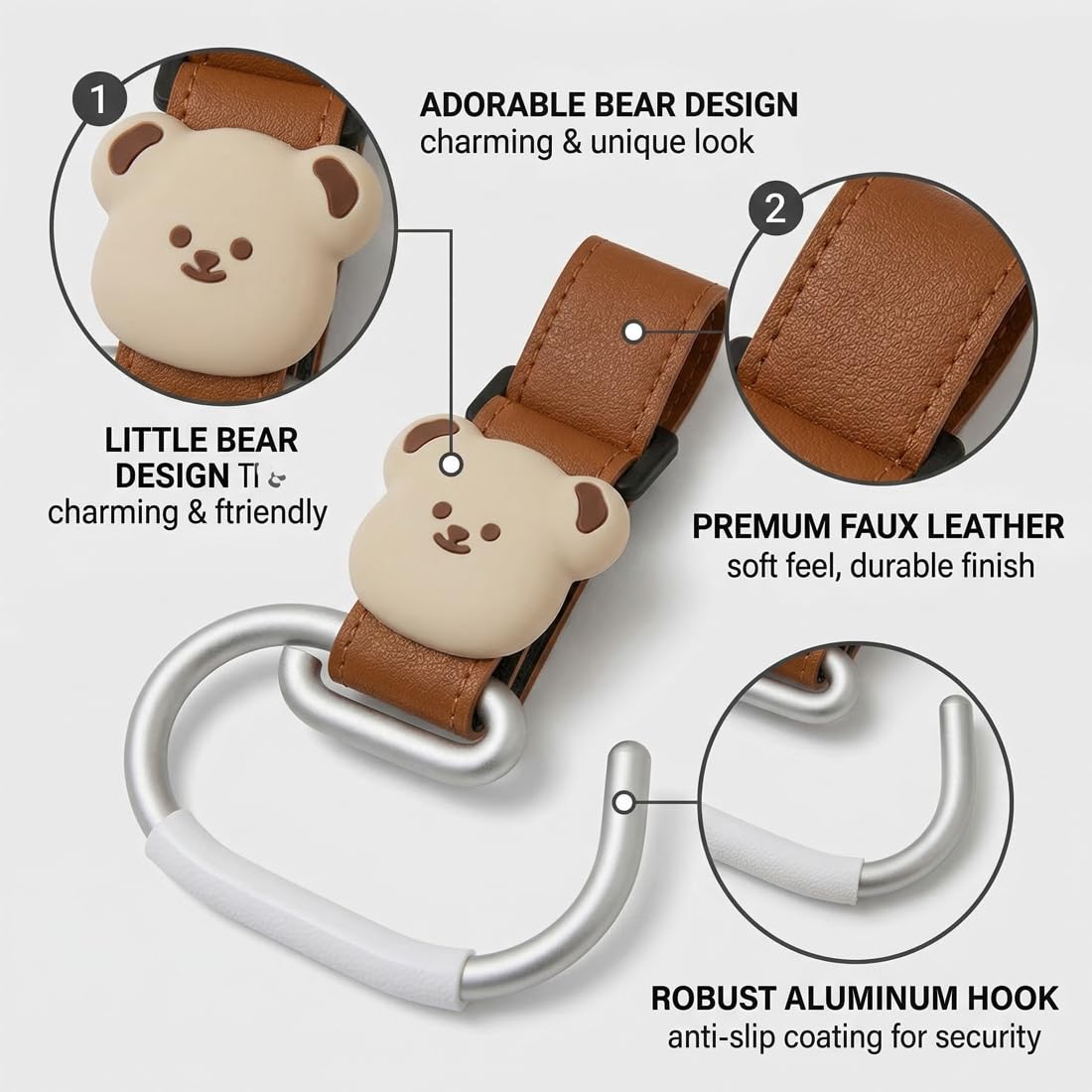 Passeggino Gancio Universale, 2 Pezzi, Accessori Passeggino, Ganci per Passeggino, Leggero E Resistente, Appendi la le borse in tutta sicurezza sulla tua Carrozzina o sul Passeggino
