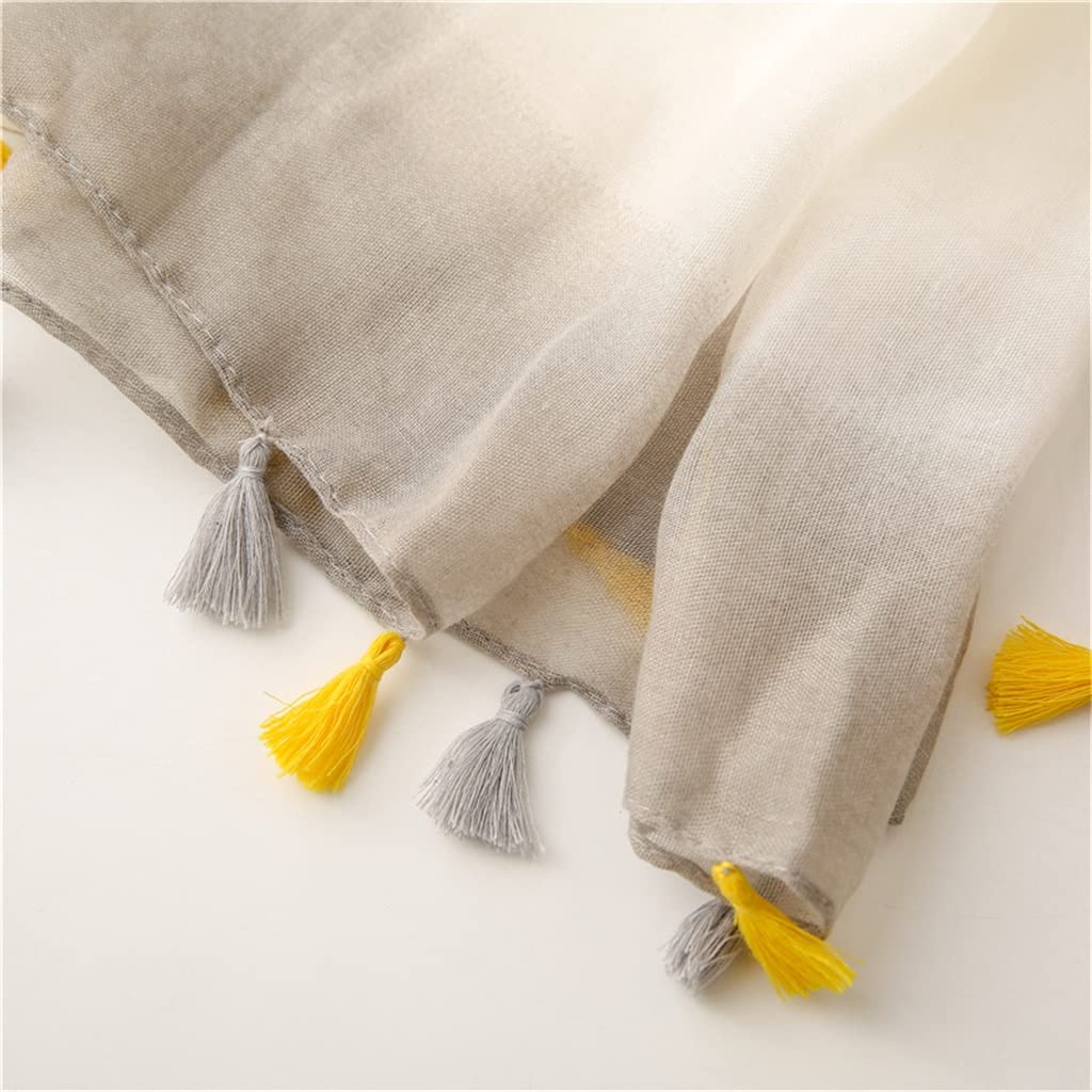 Bufanda con Flecos de Color Amarillo y Gris Degradado Bufanda Suave con Estampado Bufanda de otoño Bandana (Talla única)