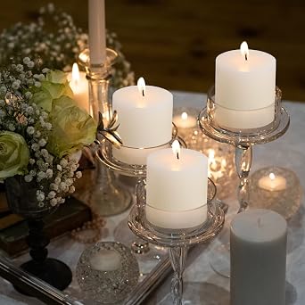 33 Ivory Pillar Candles Set of 3 Unscented Handpoured Weddings, Home Decoration, Restaurants, Spa, Church Smokeless Cotton Wick - Ivory 90 Hour