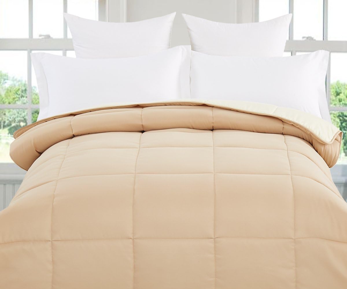 Revisable Down Alternative Comforter (Khaki / Pear Sorbet, King) - All Season Comforter - by Natural Comfort