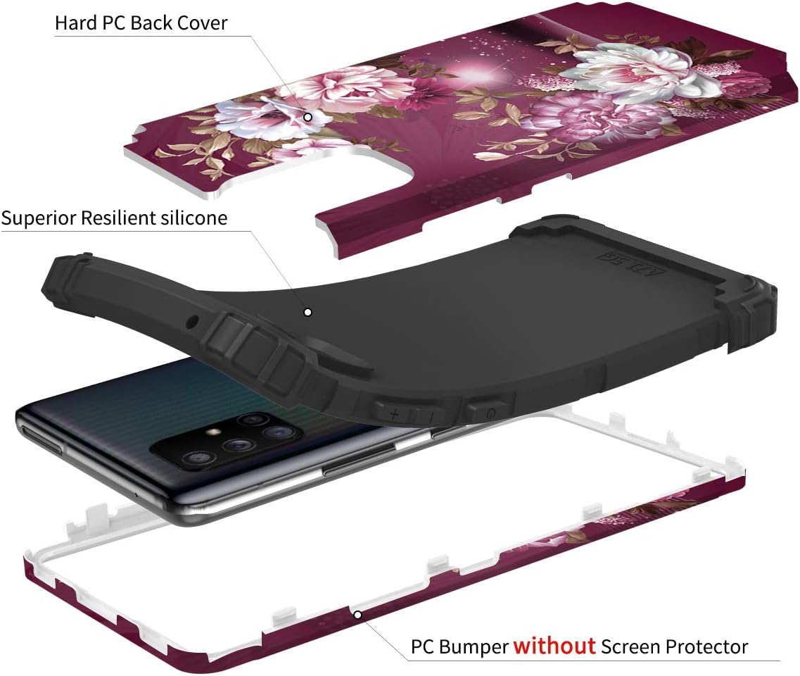 Hocase Galaxy A71 5G Case, [Not for 4G or 5G UW Version] Heavy Duty Shockproof Soft Silicone Rubber Bumper+Hard Plastic Hybrid Protective Case for Samsung Galaxy A71 5G (SM-A716U) - Burgundy Flowers