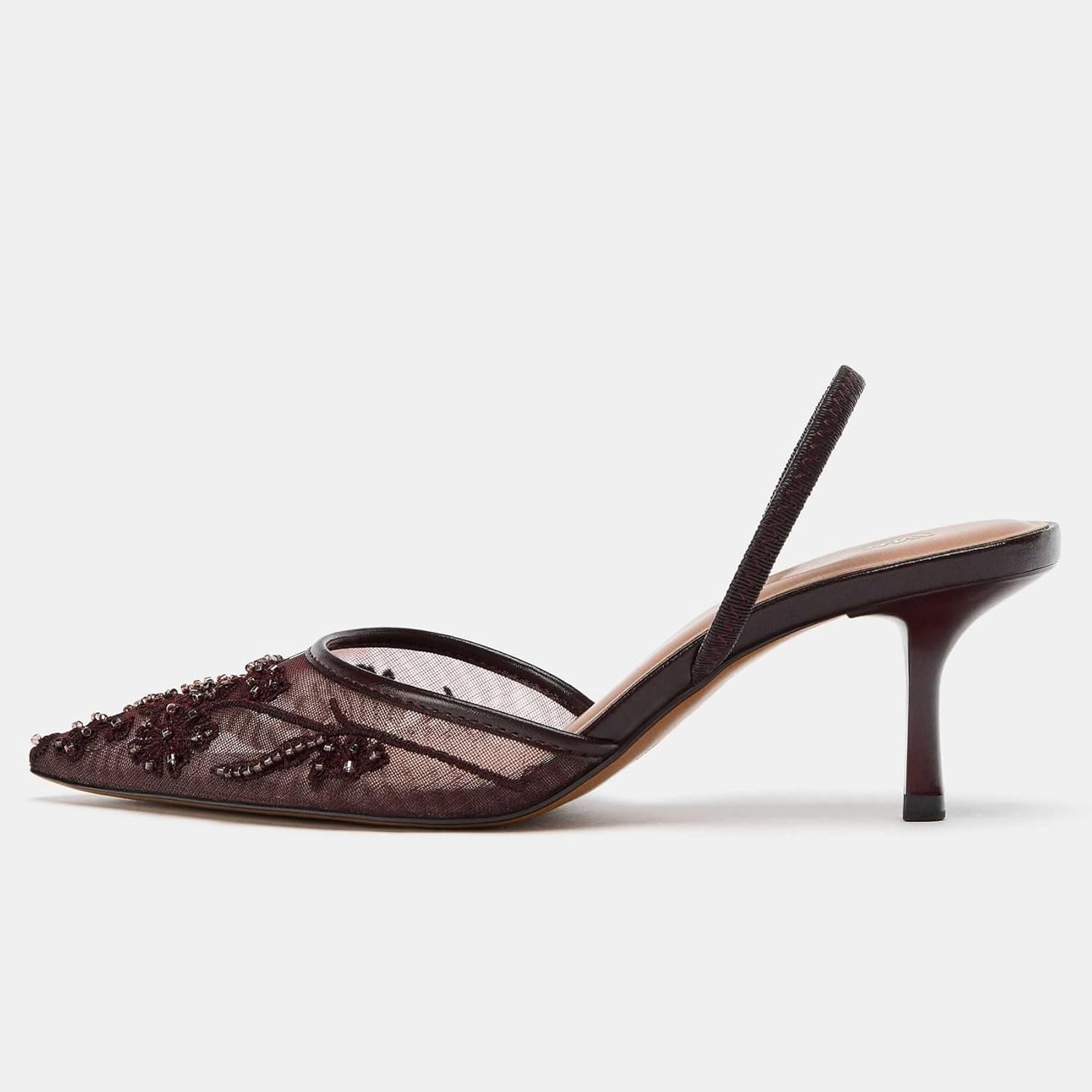 Kluolandi Women's Embroidered Slingback Kitten Heels with Pearls Breathable Mesh Pointed Toe Pumps Low Heel Slip On Dress Shoes - Image 3