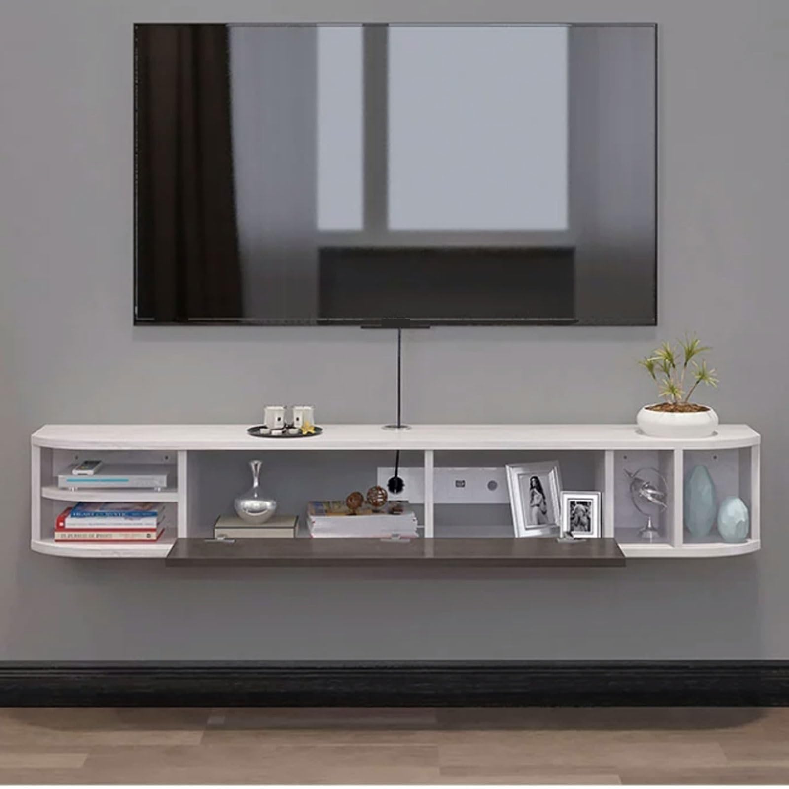 Mueble de TV Estante flotante estrecho for TV, consola de TV montada en la pared de 63 pulgadas, estante flotante moderno debajo del televisor, estante flotante for entretenimiento, soporte for TV con