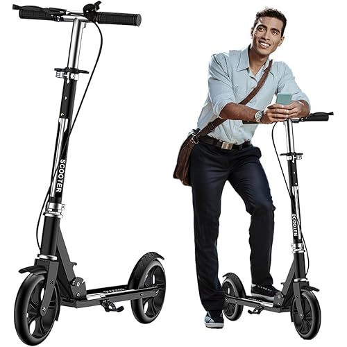 Scooters for Kids 8-12, Teens & Adults - Foldable Commuter Scooter with Bell, Hand Brake & Adjustable Height, 220 LB Weight Capacity, Perfect for School, Campus, Park Rides