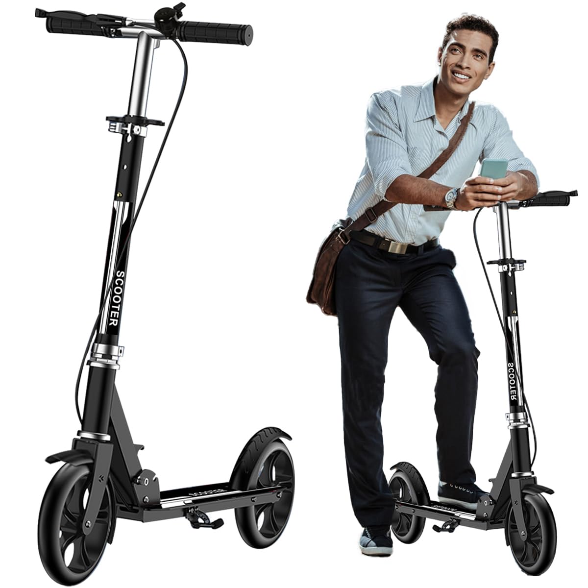 Scooters for Kids 8-12 Teens Adults - Foldable Commuter Scooter with Bell Hand Brake Adjustable Height 220 LB