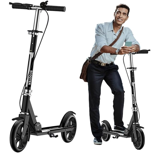 Scooters for Kids 8-12 Teens Adults - Foldable Commuter Scooter with Bell Hand Brake Adjustable Height 220 LB