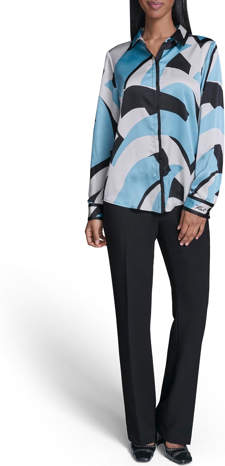 Karl Lagerfeld Women's Collared Long Sleeve Blouse