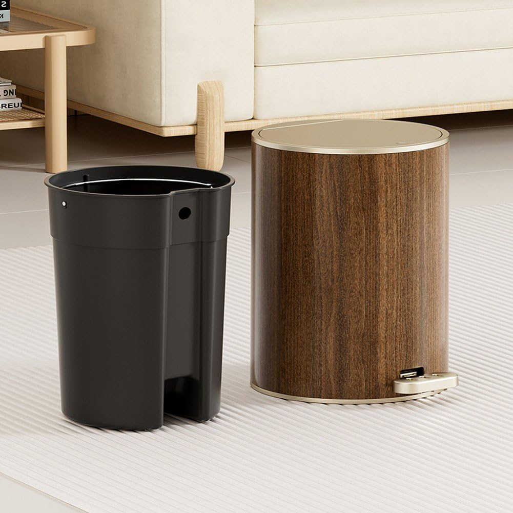 Papelera De Desecho Cesta De Papel De Madera Moderna, Bote De Basura Retro Caja De Redonda Bote De Basura Pequeño Contenedor De Basura con Tapa
