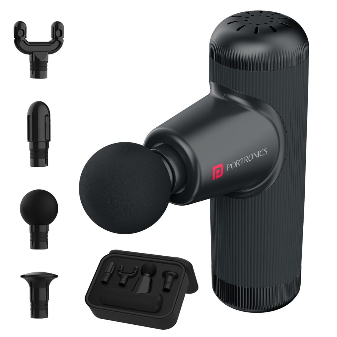 Portronics Zeno Go, Percussion Massage Gun for Pain Relief, Deep Tissue, 4 Speeds & 4 Massage Heads, Cordless, Brushless Motor, Quiet Operation for Neck, Shoulders, Back, Arms, Legs & Feet (Black)-image-2