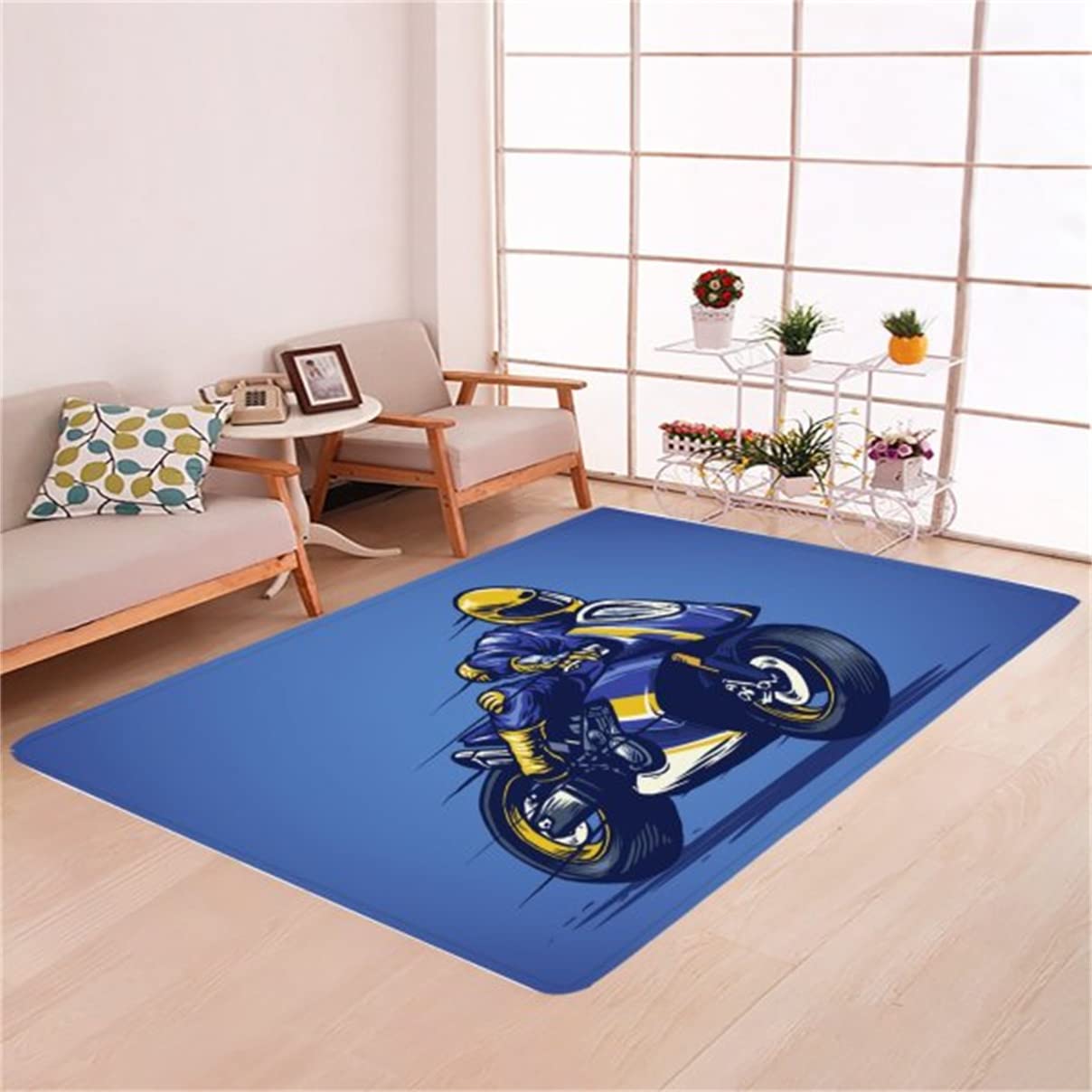 Tapis Moto Formule 1 160x200cm Rouge - Tapis Antidérapant Chambre Enfant Salon