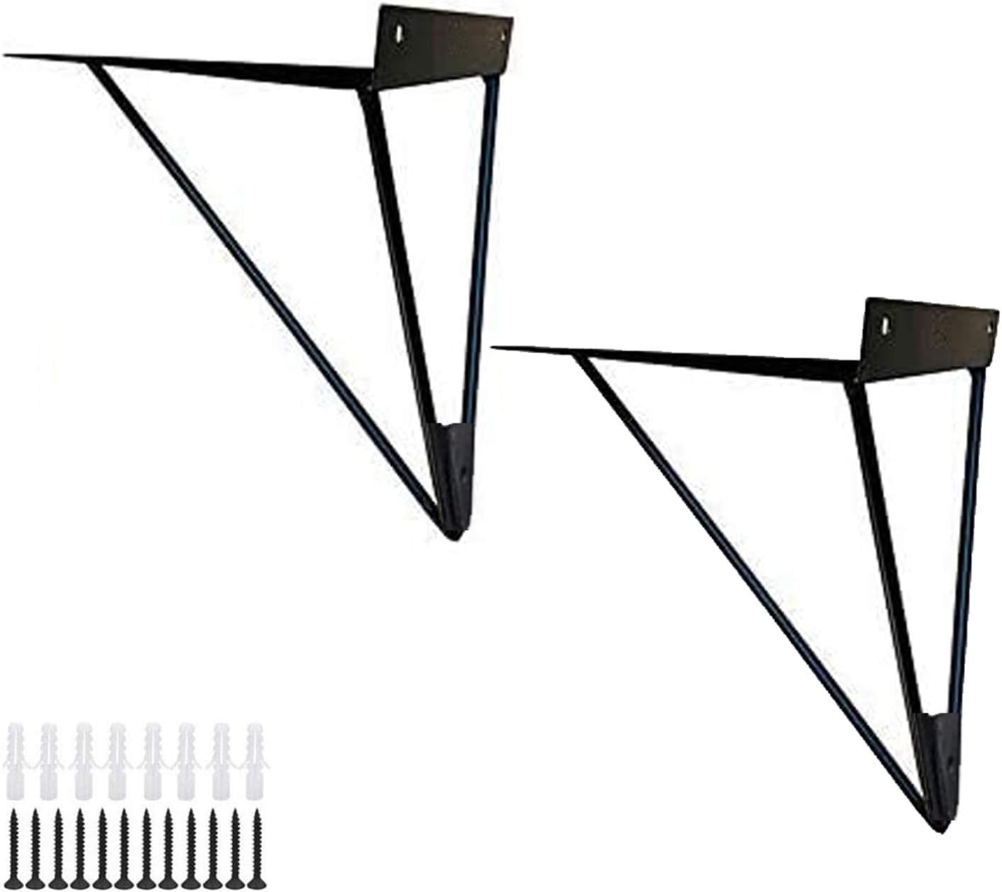 2pcs Metal Floating Shelf Bracket,Iron Triangular Shelving Brackets, Hairpin Leg Prism Baffle Support,Wall Mounted Decorative Corner Brace,Concealed Laminate Shelve Hidden Hardware(black17x28cm)