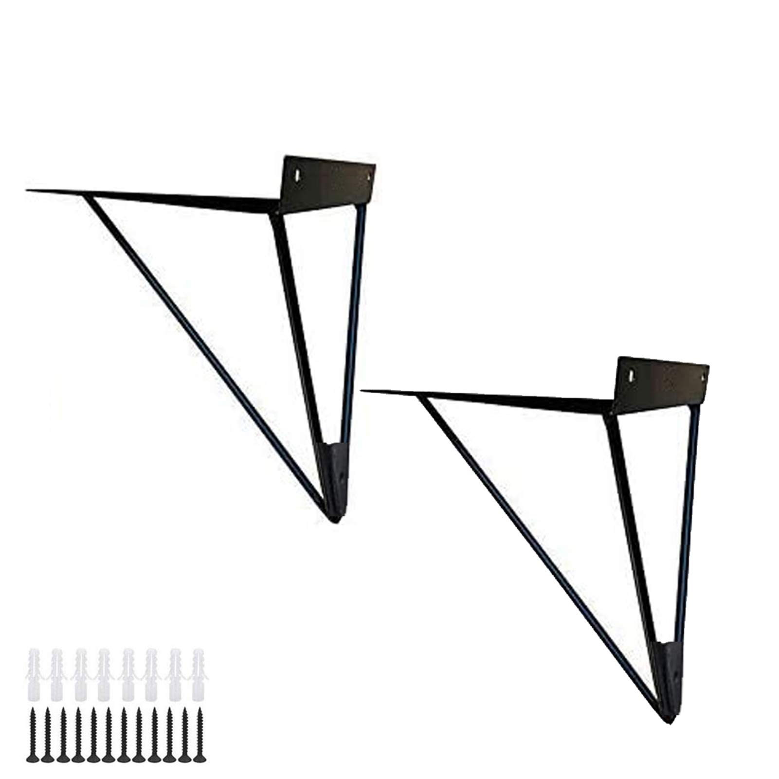2pcs Metal Floating Shelf Bracket,Iron Triangular Shelving Brackets, Hairpin Leg Prism Baffle Support,Wall Mounted Decorative Corner Brace,Concealed Laminate Shelve Hidden Hardware(black17x28cm)