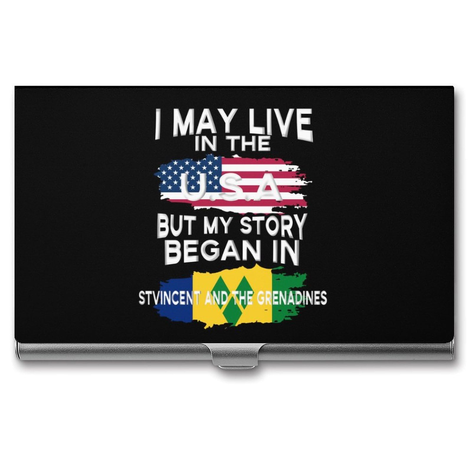 DULAHR Flag of ST Vincent USA Business Card Holder Pocket Business Card Case Metal Case Name Card Holder Men Women