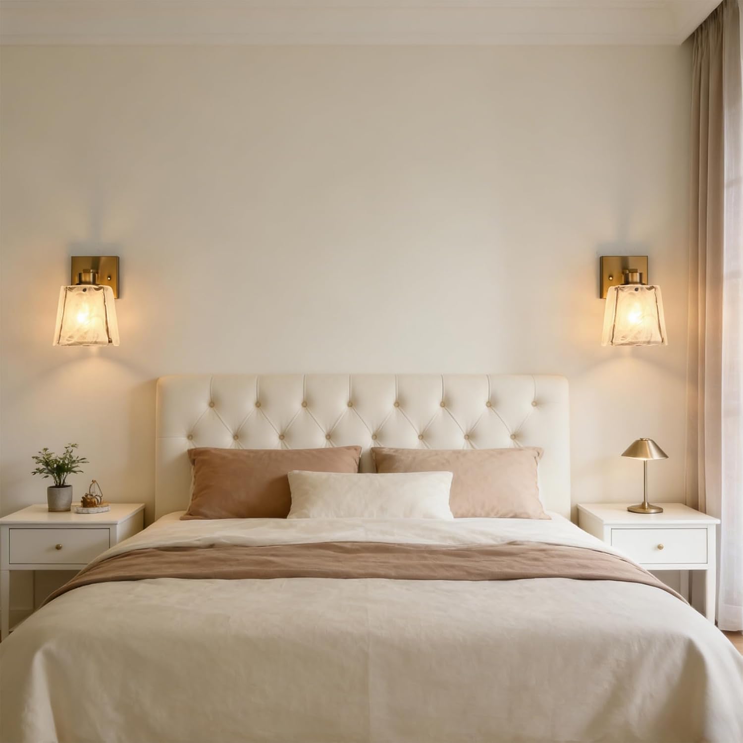 DAYCENT Modern Gold Wall Sconce 1-Light Unique Glass Sconces Wall Lighting Hardwired Small Brass Wall Light Fixtures for Bedroom Hallway Bathroom Living Room, E26 Base