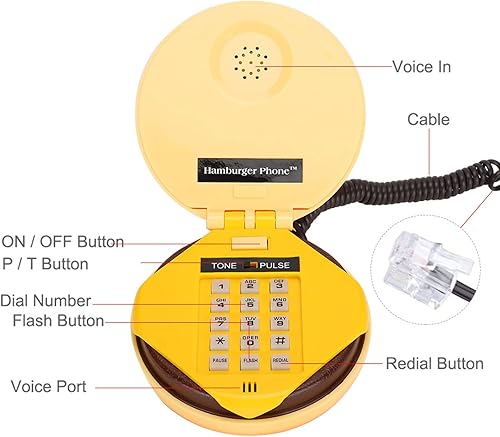 Miniatura 2 de Teléfono de hamburguesa novedoso, audio claro, Plug and Play, marcación por frecuencia de voz, flash, redireccional, para amigos o familiares