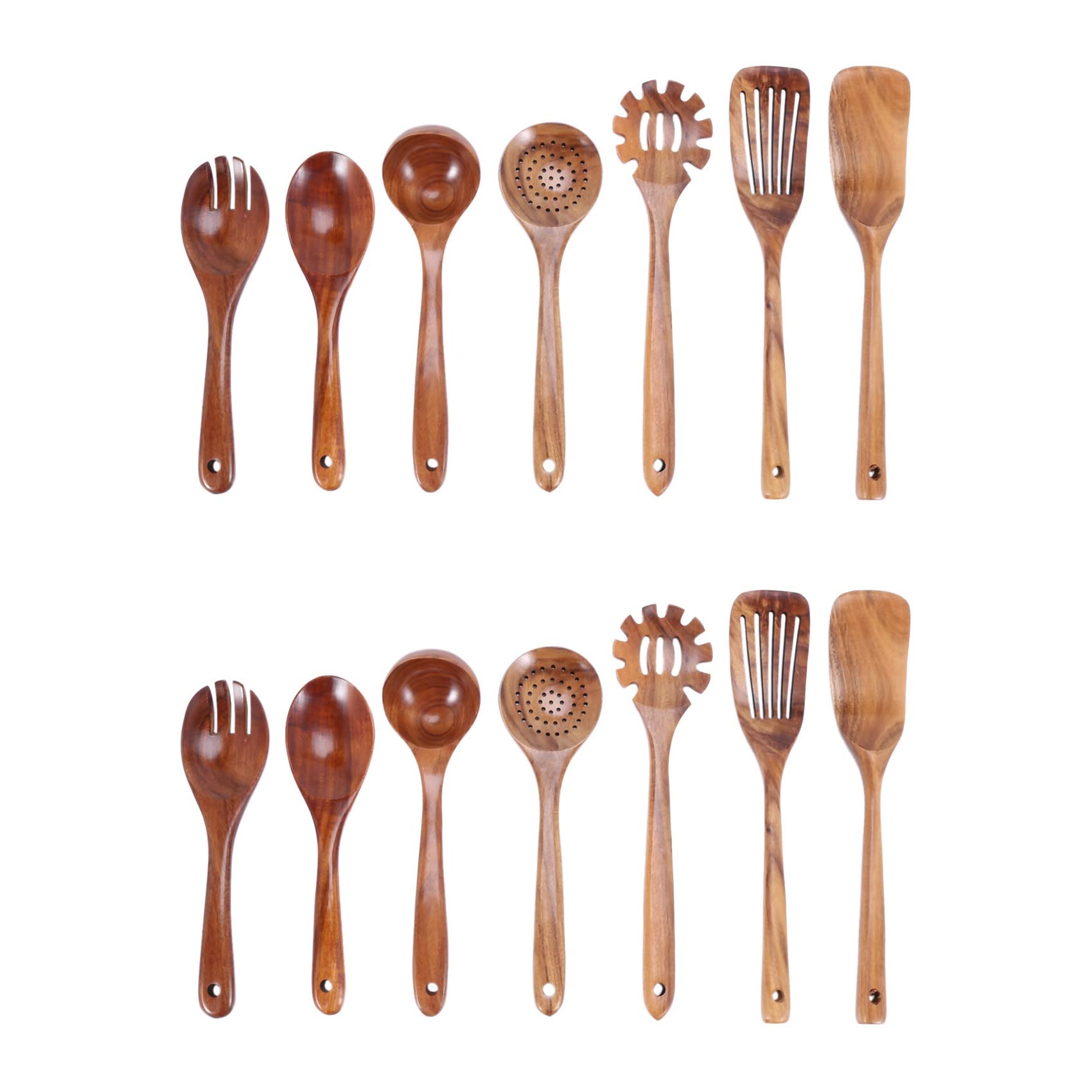 Küchenutensilien-Set, Holzlöffel zum Kochen, natürliches Teakholz, Küchenspatel-Set, inklusive 14 Stück