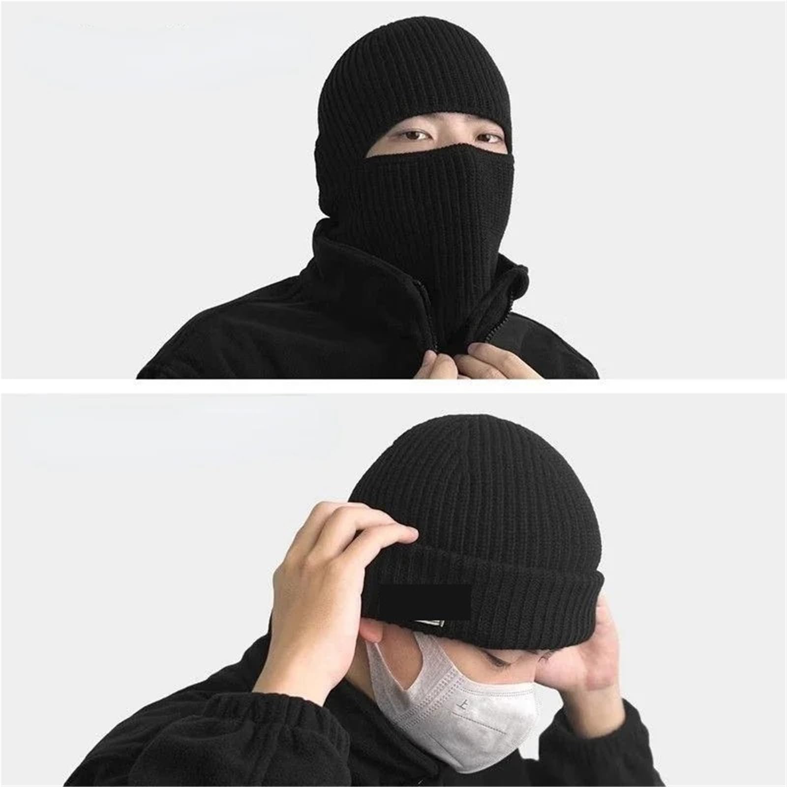 2Pcs Winter 2 in1 Mask Beanies Hats Warm Knitted Windproof Solid Full Face Ski Bonnet Cycling Earmuffs Cap Für Outdoor Sports