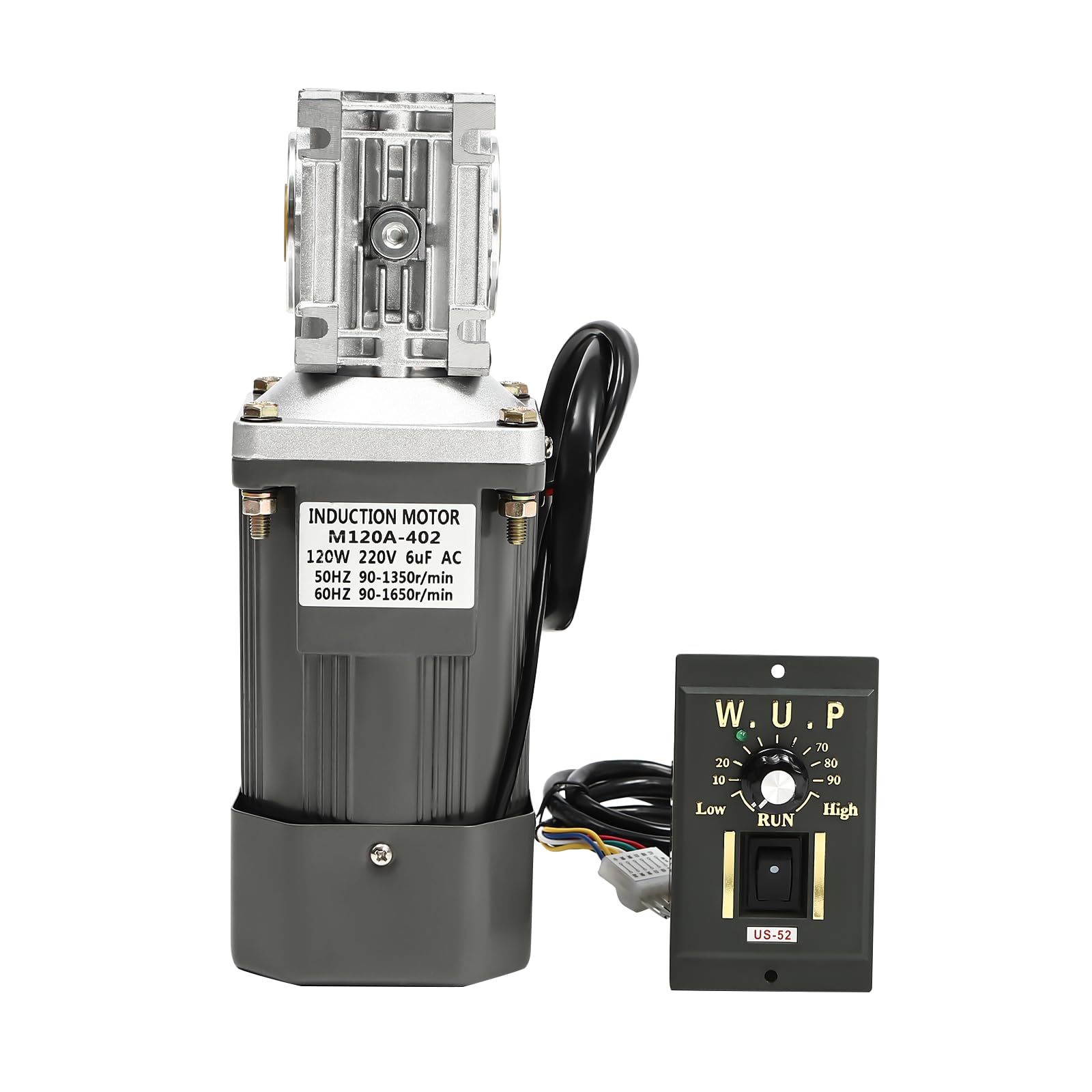 Motoriduttore elettrico, motore a corrente alternata, AC 220 V, 120 W, 1650 rpm, motore a vite senza fine CW/CCW, con regolatore e velocità regolabile, bobina di rame puro (30 K)
