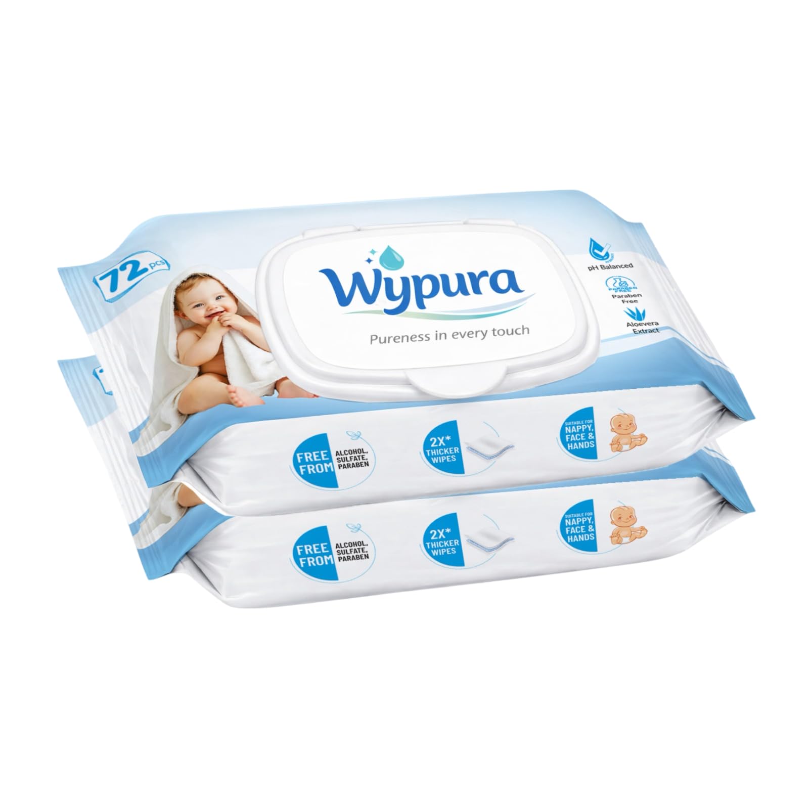 Paraben Free Baby Wet Wipes Combo | 72 Wipes x 2 | Soft Thick Cleansing Wipes with Lid | Aloe Vera and Vitamin E | Moisturizing, Rash Protection, pH Balanced-image-40