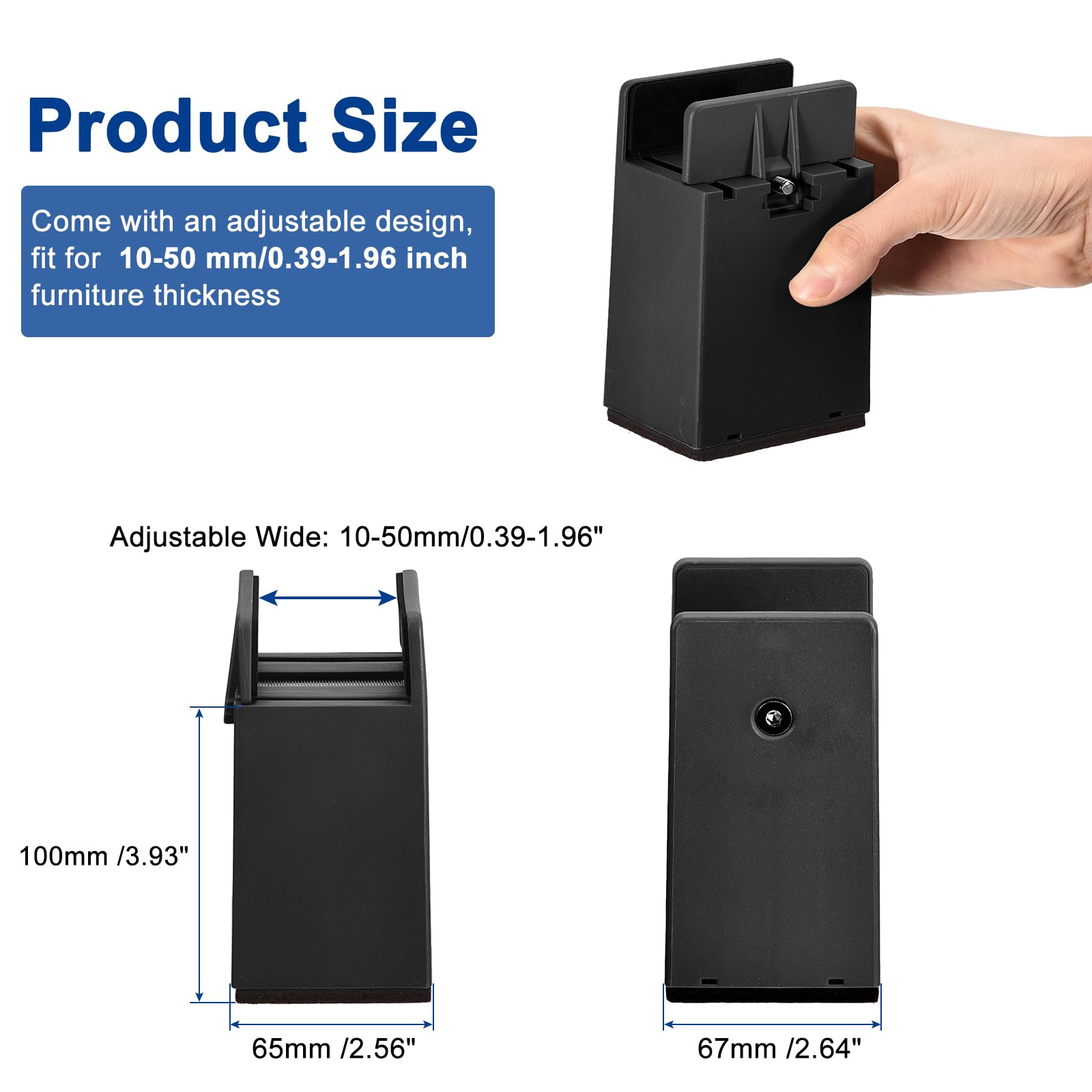 uxcell Elevadores de cama de 4 pulgadas con abrazadera de tornillo ajustable, 4 elevadores de muebles para cama, escritorio, sofá, mesa, apto para muebles de grosor de 0.4 a 1.97 pulgadas, soporta