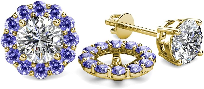 Round Tanzanite Halo Jacket for Stud Earrings 5/8 ctw 14K Yellow Gold