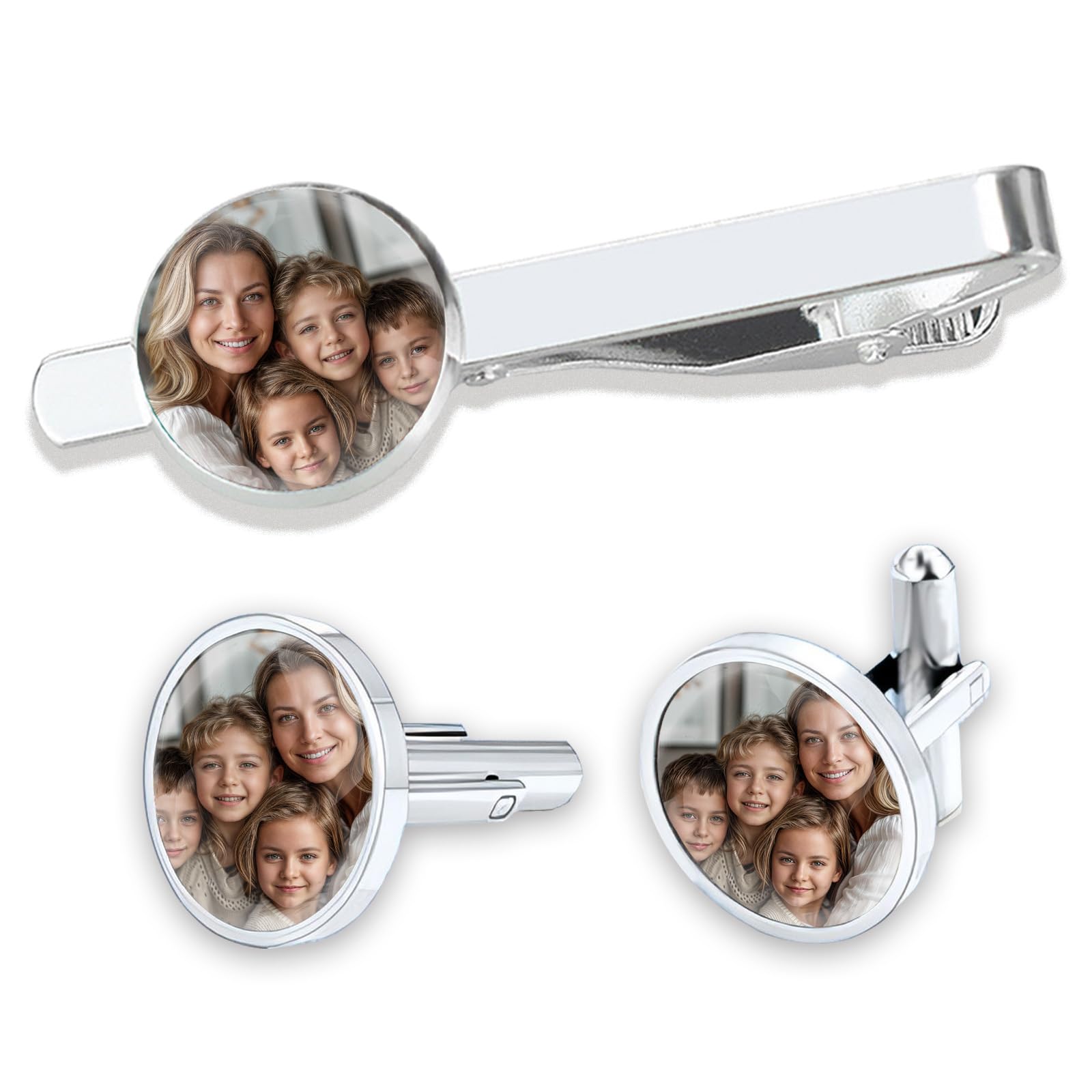 Custom Cufflinks for Men Photo Personalized Cuff Links and Tie Clip Engraved with Box Gemelos para Camisa Personalizado Customized Gift for Groom Dad