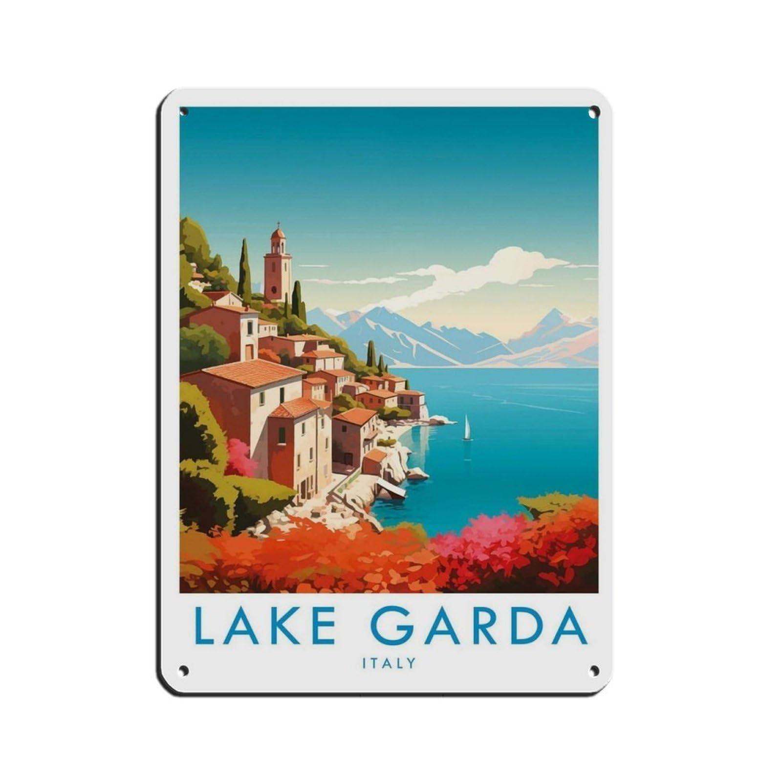 Lake Garda Travel Poster, Italy (2) Tin Sign Vintage Metal Pub Club Cafe Bar Home Wall Art Decoration Poster Retro 12x16inch(30x40cm)