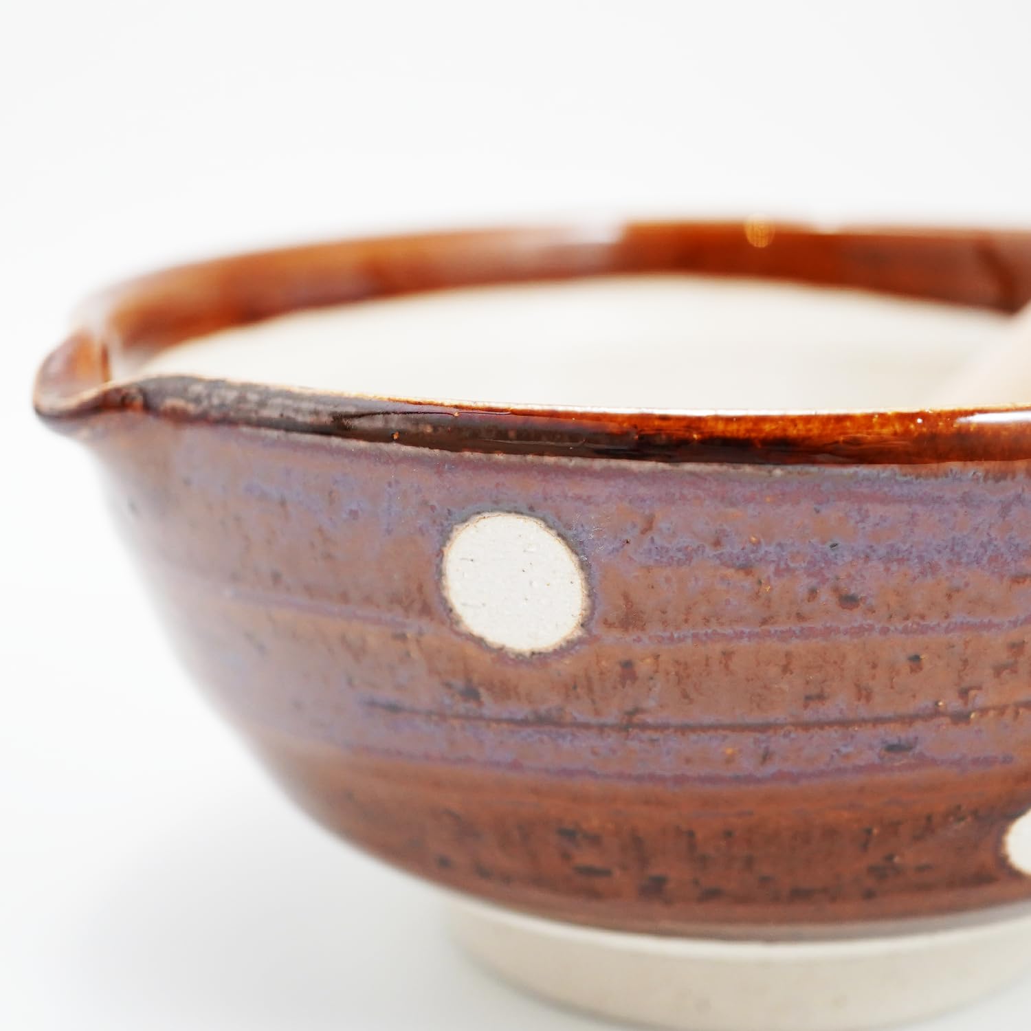 Mino Ware Sesame Grinder Bowl with Pestle, 7 inches - Durable Ceramic with Retro Dotted Pattern, Versatile for Dressings and Sauces (Brown, Large)
