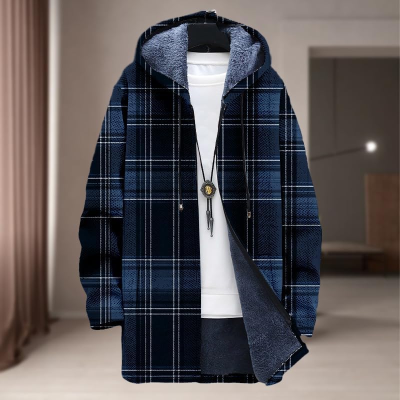 DMOYALA Oversized Zip Up Hoodie for Men Sherpa Lined Fleece Jacket Winter Trendy Graphic Plaid Coat with Hood and Pockets