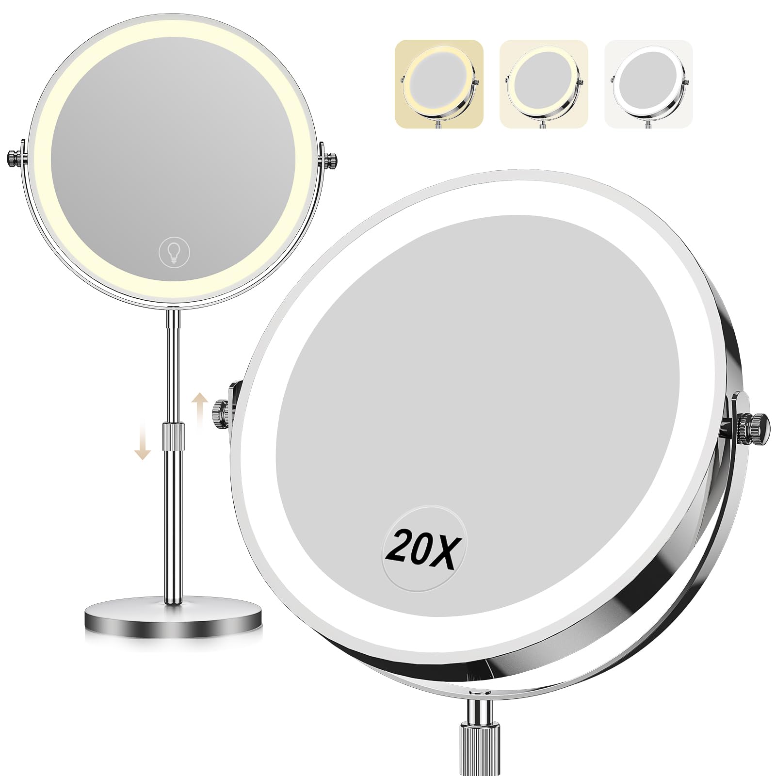 Makeup Mirror with Lights 1x 20x 360 Rotation Vanity Mirror Brightness Adjustable Lighted Makeup Mirror with Magnification 5000