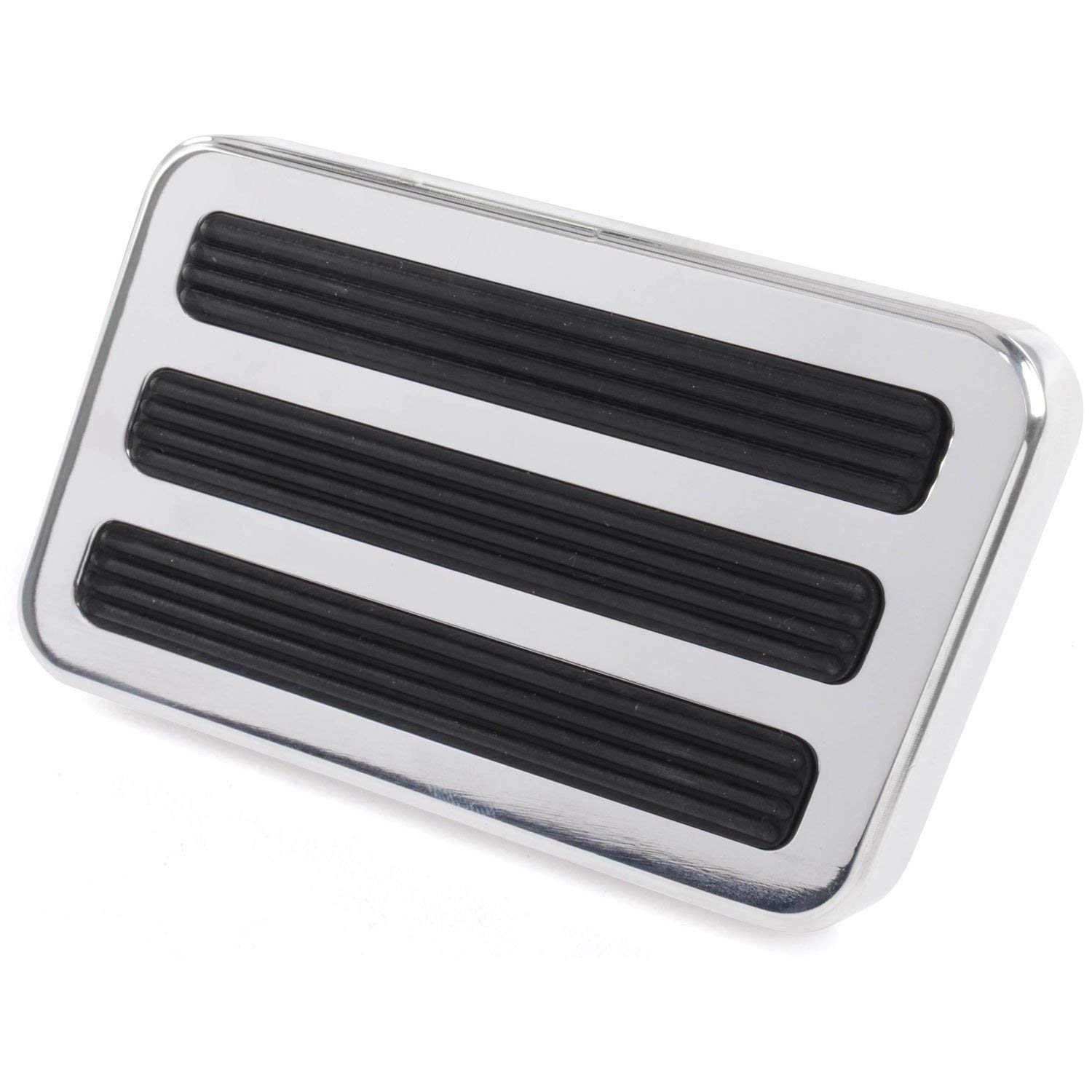 JEGS Brake Pedal Pad | Universal | Polished Billet Aluminum | Includes (3) Non-Slip Rubber Inserts | Overall Dimensions: 4 1/8 “ x 2 1/2 “