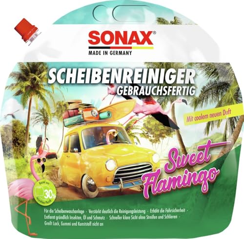 SONAX ScheibenReiniger gebrauchsfertig Sweet Flamingo (3 Liter) verstärkt die Reinigungsleistung und erhöht die Fahrsicherheit | Art-Nr. 03944410