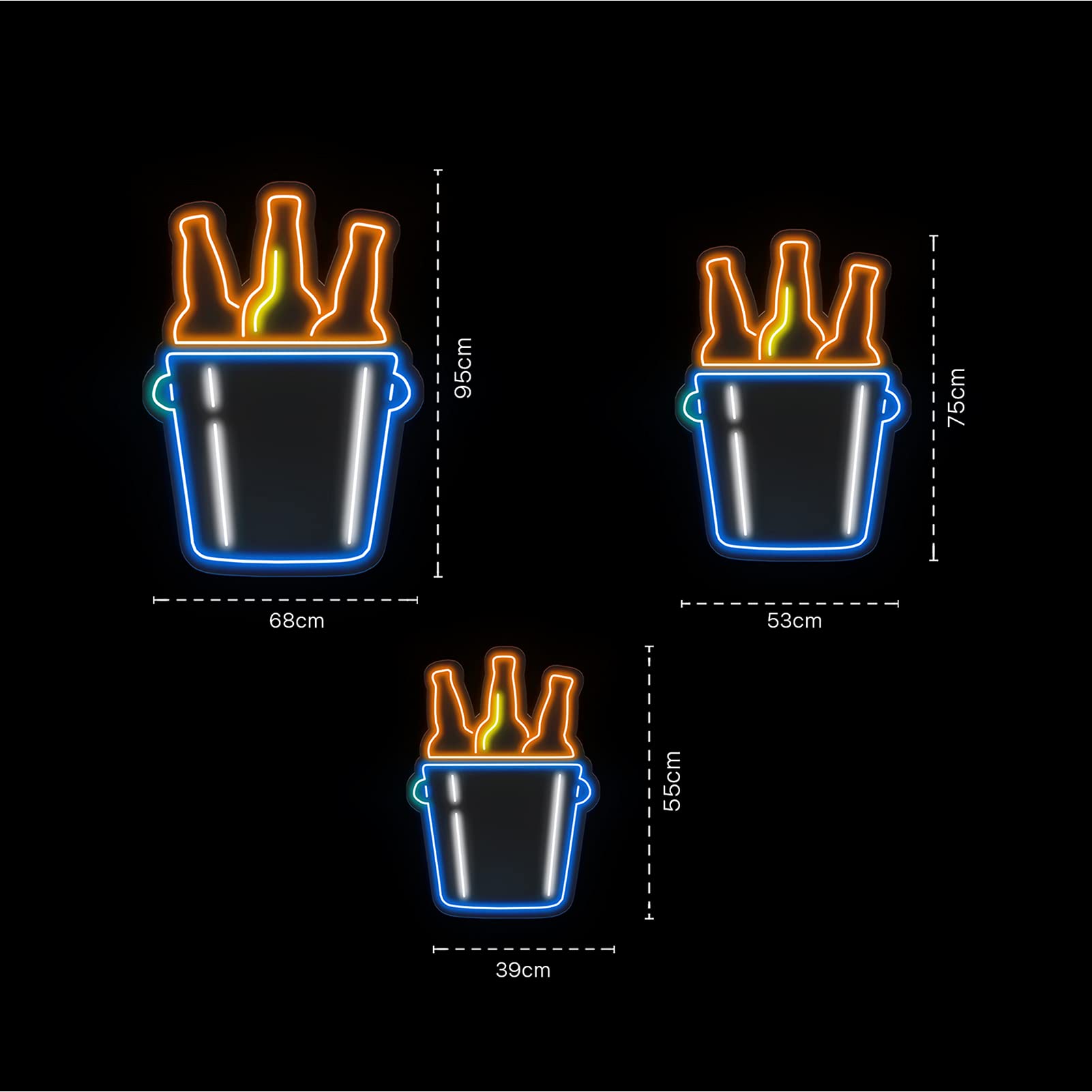 Neon Luces Pared Carteles Letrero Comida Restaurante Feliz -55cm - Personalizable - Multi modelos para elegir - Con Mando a la Distancia- Interior (Neón Cubo de Cervezas)