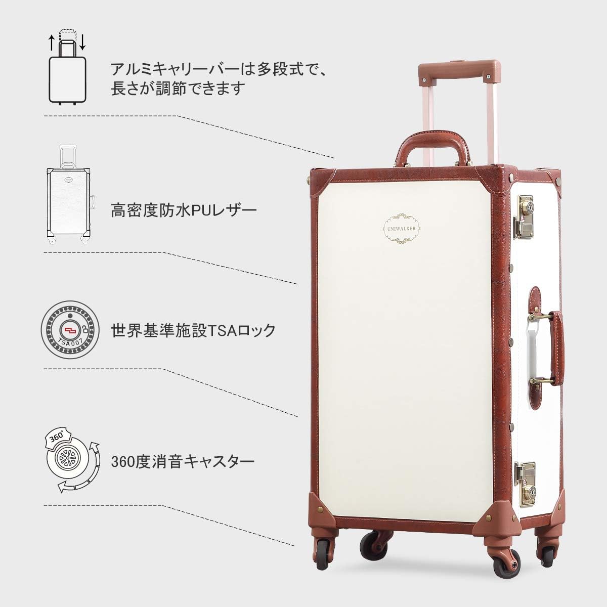 Amazon Uniwalker キャリーケース かわいい トランクケース Tsaロック搭載 レトロ 四輪 360度回転 軽量 復古主義 キャリーバッグ 可愛い S型 スーツケース 機内持込可 Uniwalker スーツケース